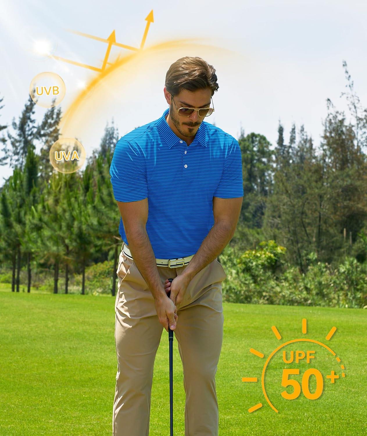 ZITY 3 Pack Golf Shirts for Men Short Sleeve UPF 50+ Performance Moisture Wicking Casual Striped Collared Polo Shirts - Image 2