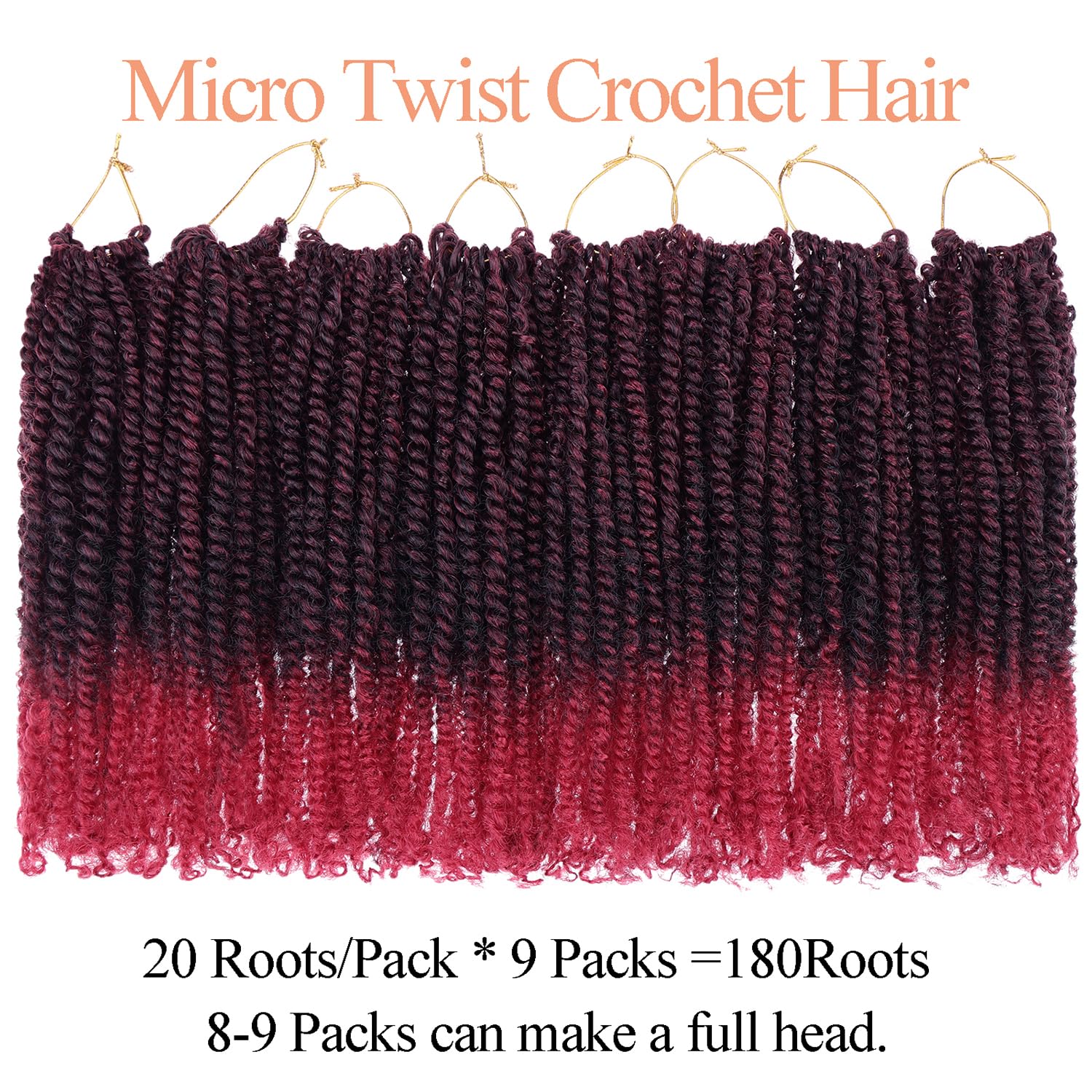 Mscat 12 Inch 9 Packs Micro Twist Crochet Hair Bob Braids Pre-Looped Ombre Burgundy Mini Passion Twist Senegalese Extensions - Image 4