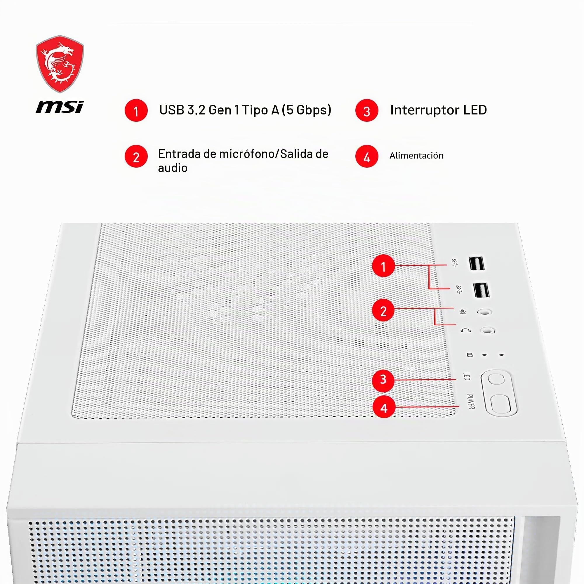 MSI mag Forge 320R Airflow White – Torre ATX Blanca con Máximo Flujo de Aire, Cristal Templado, 3 Ventiladores ARGB, USB 3.2, Chasis Gaming Premium