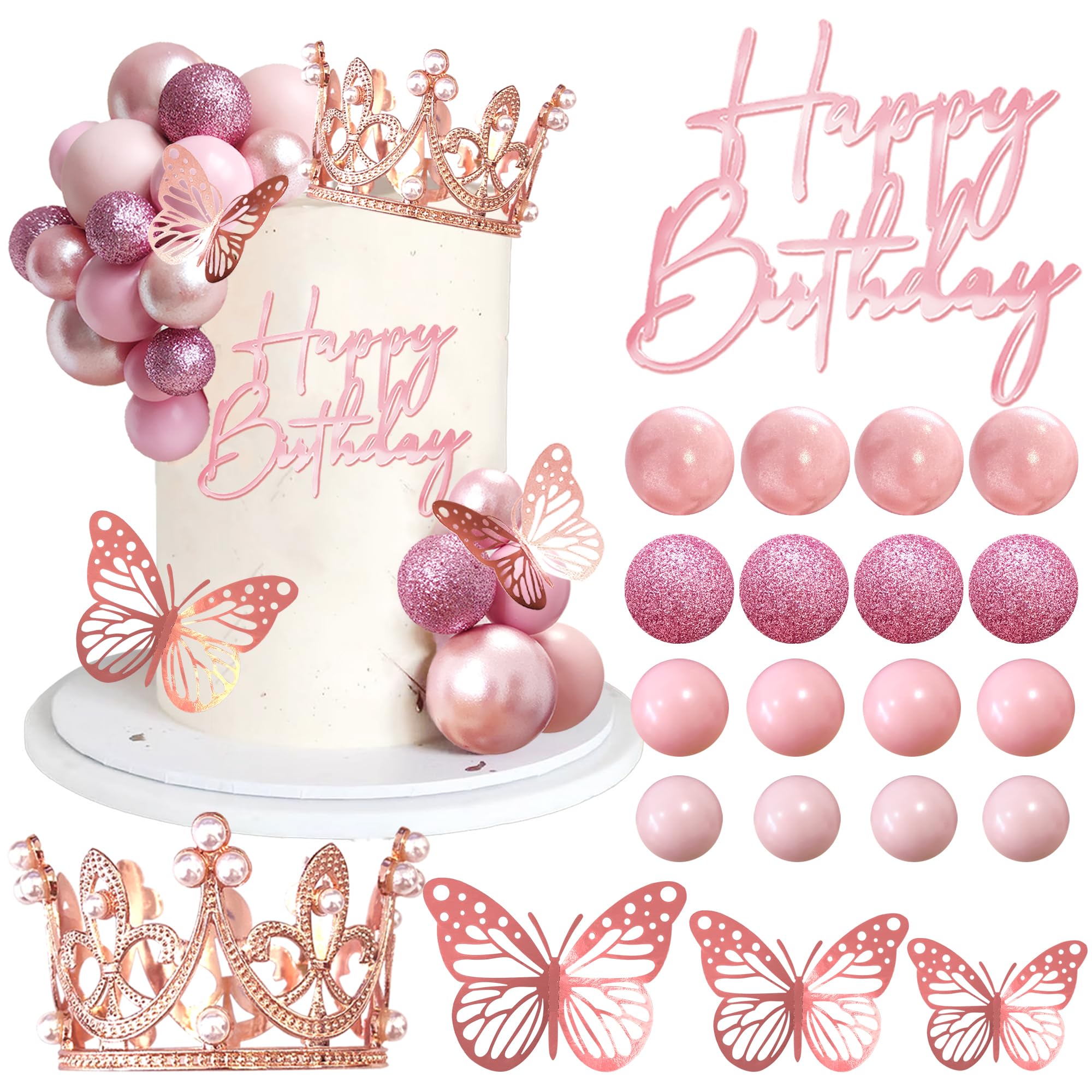 LEFUBABY Balls Cake Toppers Happy Birthday Crown Tiara Cake - cake decorating supplies | Mubboo