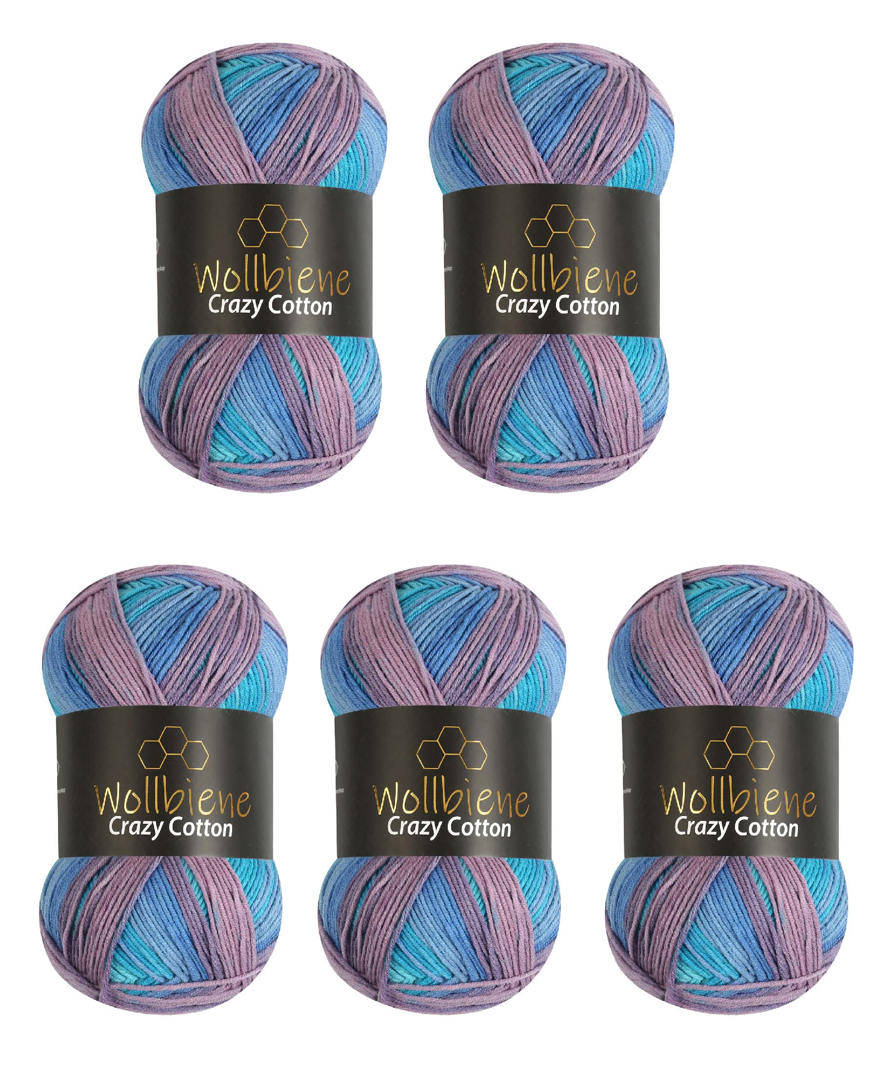 5 x 100 g Wollbiene Crazy Cotton Batik, 500 g with Colour Gradient, 55% Cotton, Multicoloured Knitting Wool, Crochet Wool - Image 2