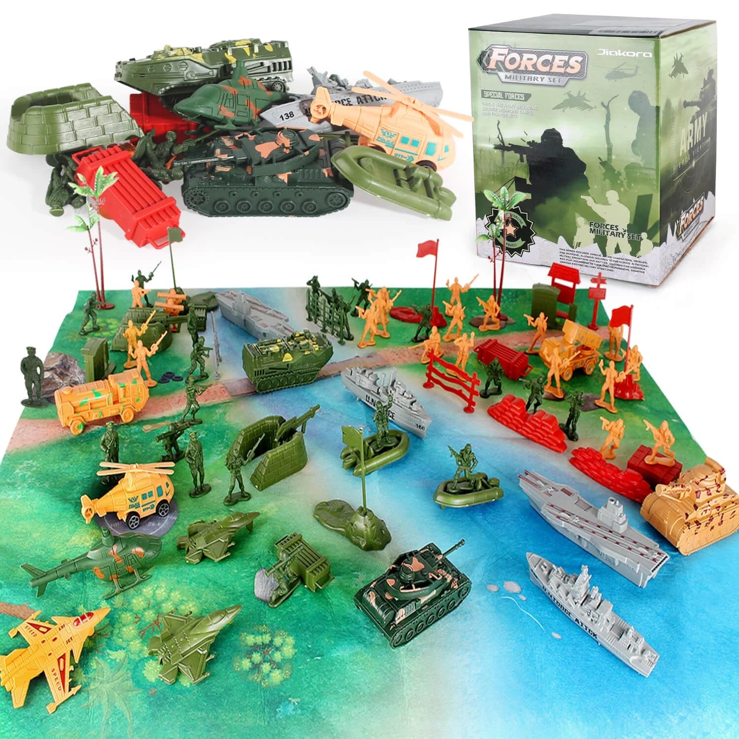 164 Pcs Military Soldier Playset Army Men Action Figures Battle Group, Deluxe Plastic Military Playset Soldiers Bucket With Aircrafts, Helicopters, Tanks and Other Accessories
