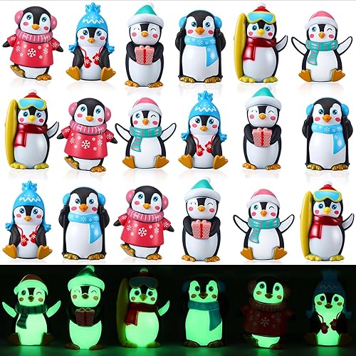 Realspring 24 piezas de pingüino de goma para operaciones del día de San Valentín, juguetes de baño de pingüinos de invierno que brillan en la