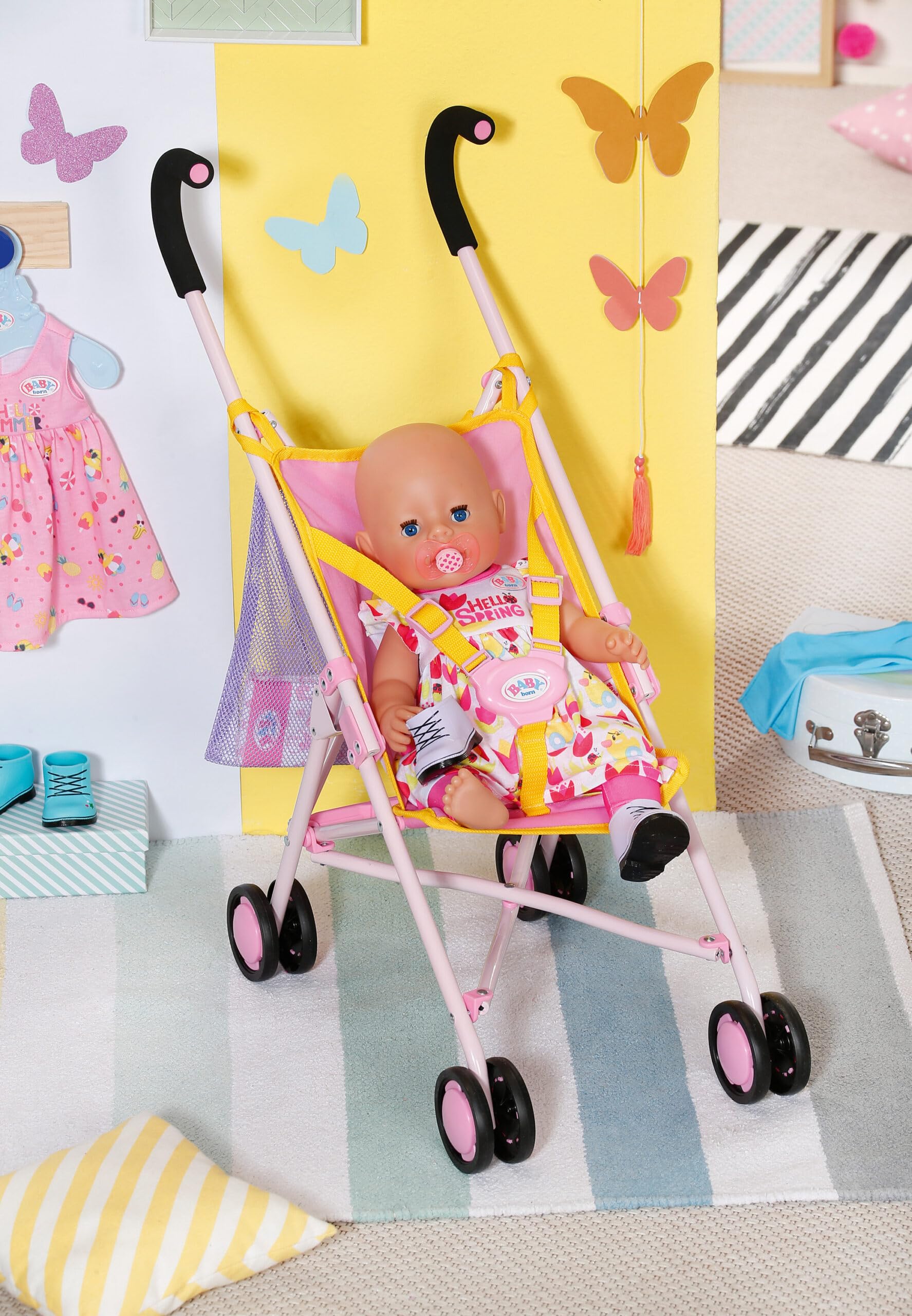 BABY born Carrito con Bolso para Muñecas de 43 cm, para Manos Pequeñas, Promueve la Empatía y Las Habilidades Sociales, para Niños a Partir de 3 años, con Bolso de Malla