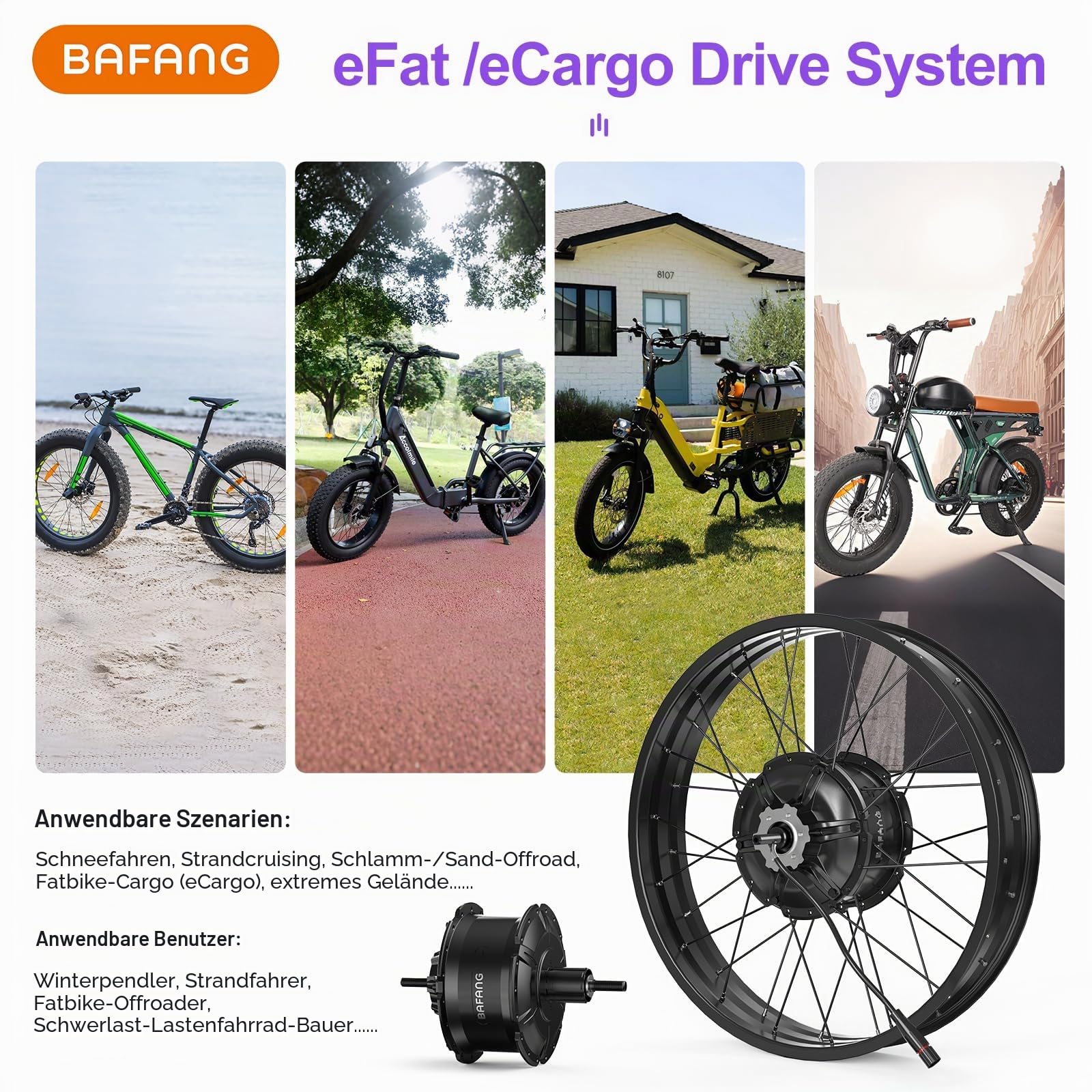BAFANG 48V G062 E-Bike Umbausatz - 20'' 26'' Hinterrad Nabenmotor Opt Akku