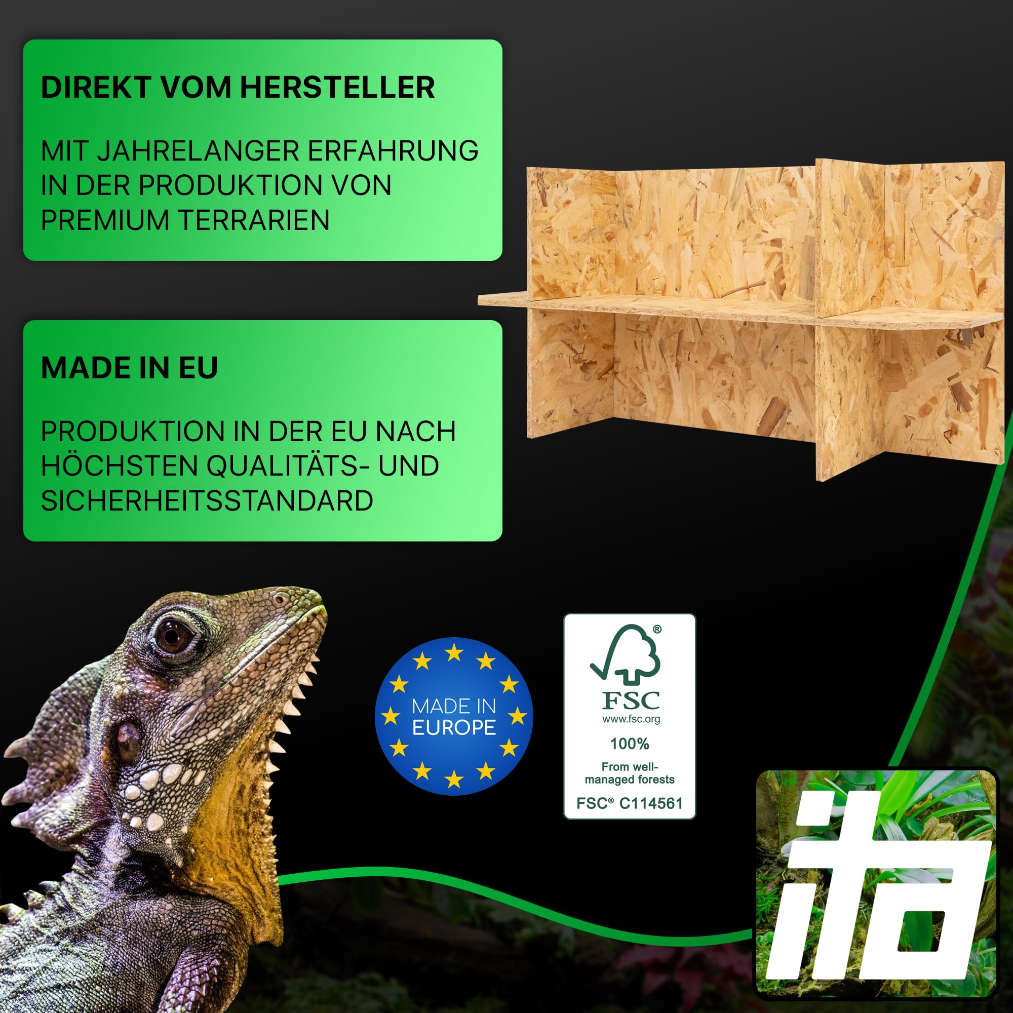 ITA Unterschrank für Terrarien 120x60x60 cm - Untergestell aus OSB-3 Holz für Holzterrarien - EU Produkt, FSC Zertifiziert - Terrariumständer - Gestell für Terrarien