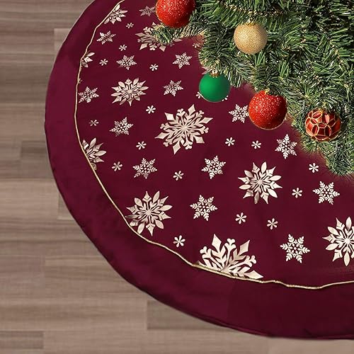 Miniatura 21 de Flash World Falda de Árbol de Navidad Grande de 36 Pulgadas, Alfombrilla de Cobertura Suave de Navidad, Decoración con Collar de Copo de Nieve