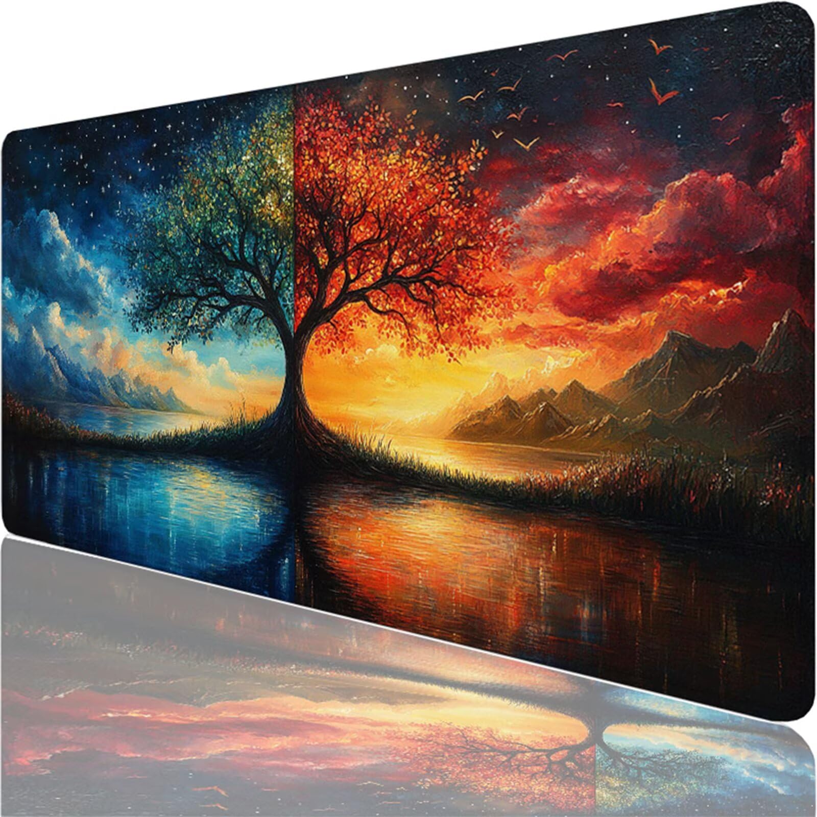 Tapis de Souris Gaming XXL,1000x500x3mm Tapis de Souris Bleu,Grand Tapis de Bureau sous Main avec Surface Spéciale Améliore la Vitesse et la Précision,Imperméable Mouse Pad Arbre pour Bureau XF-793