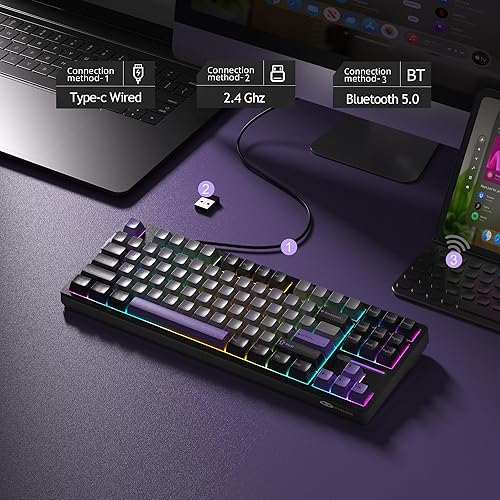Miniatura 2 de MageGee LIGHT87 - Teclado inalámbrico cremoso, estructura de junta, teclados mecánicos intercambiables en caliente, teclado retroiluminado RGB de