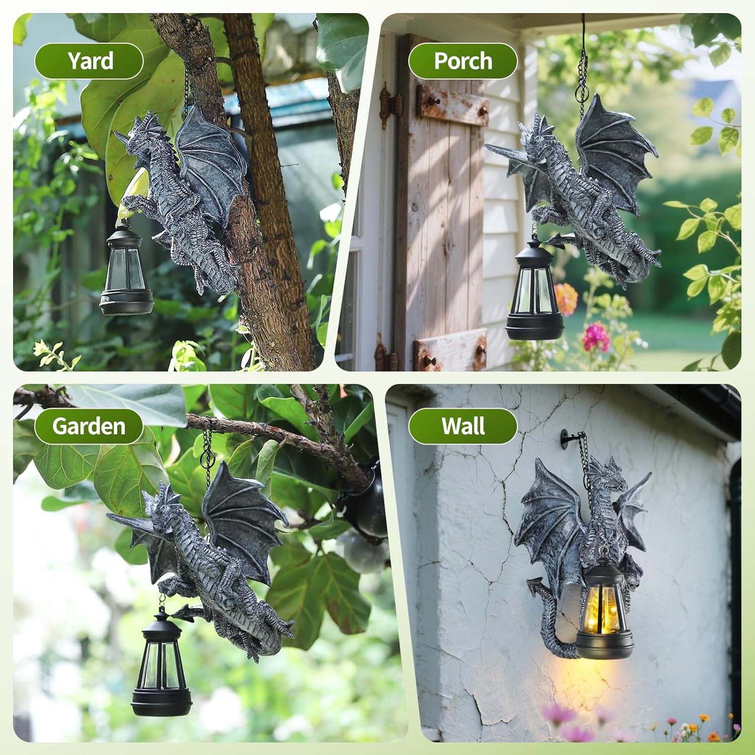 Solar Dragon Tree Hugger Statue - 9.6" Garden Decor with LED Lights and Skull, Waterproof Resin Dragon Sculpture for Outdoor Patio, Yard & Lawn Decorations, Unique Gift for Fantasy Lovers