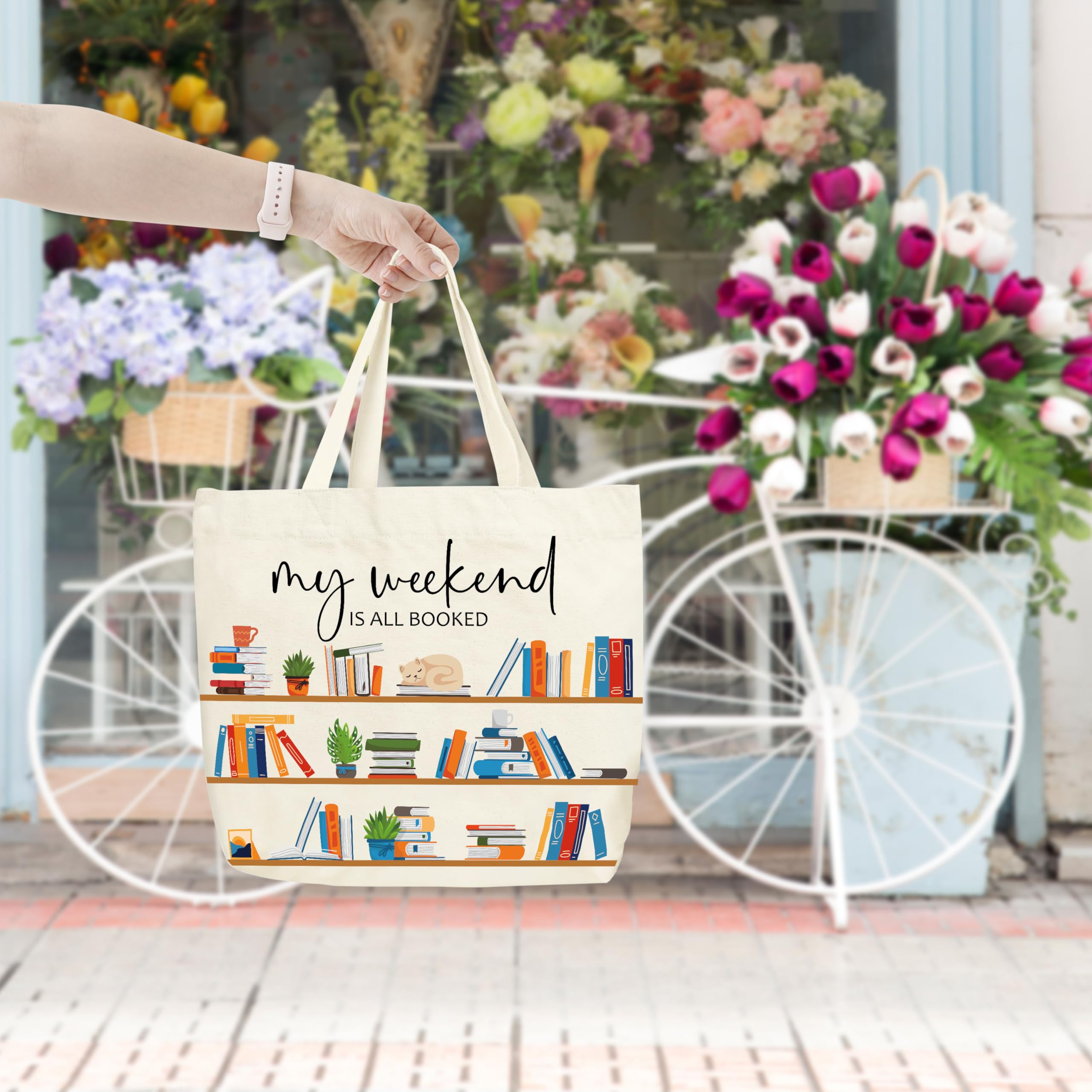 Book Tote Bag, Bookshelf Tote Bags, Book Lovers Gifts, Aesthetic Canvas Tote Bag For Shopping, Library Book Bag For Women Friends Family Teacher Colleagues -44 - Image 5