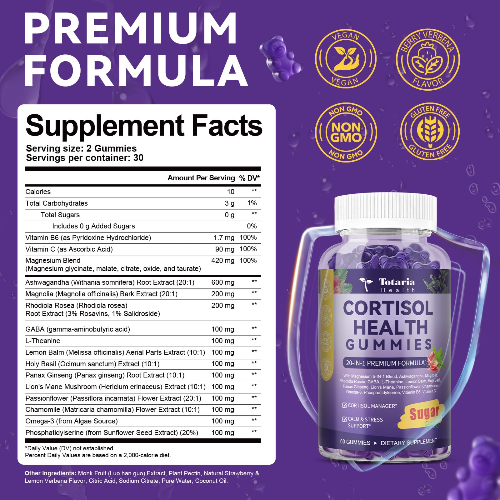 Cortisol Supplements for Women & Men 20-in-1 Cortisol Gummies with Ashwagandha Rhodiola Rosea Magnesium Phosphatidylserine Calm Focus Mood Support Healthy Cortisol Levels 30 Day Supply — Amazon image 7