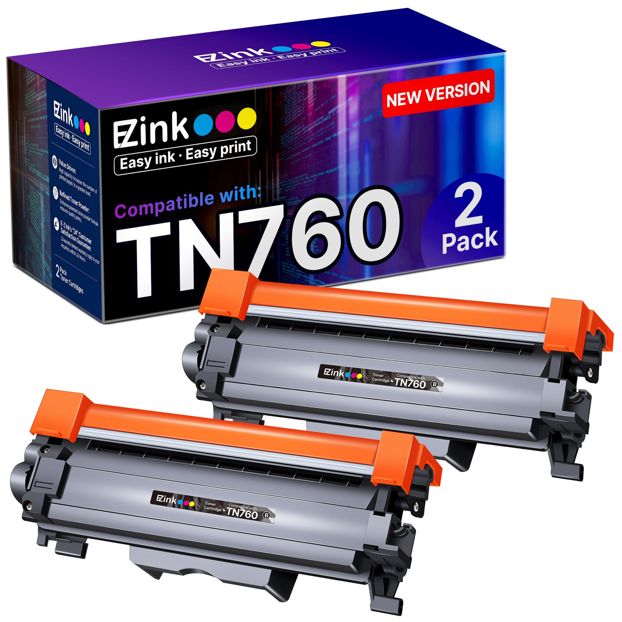 E-Z Ink TN760 Toner for Brother Printer Compatible for Brother TN-760 TN730 TN-730 Toner Cartridges to Use with MFC-L2710DW MFC-L2750DW HL-L2350DW HL-L2370DW HL-L2395DW L2390DW DCP-L2550DW (2 Black)