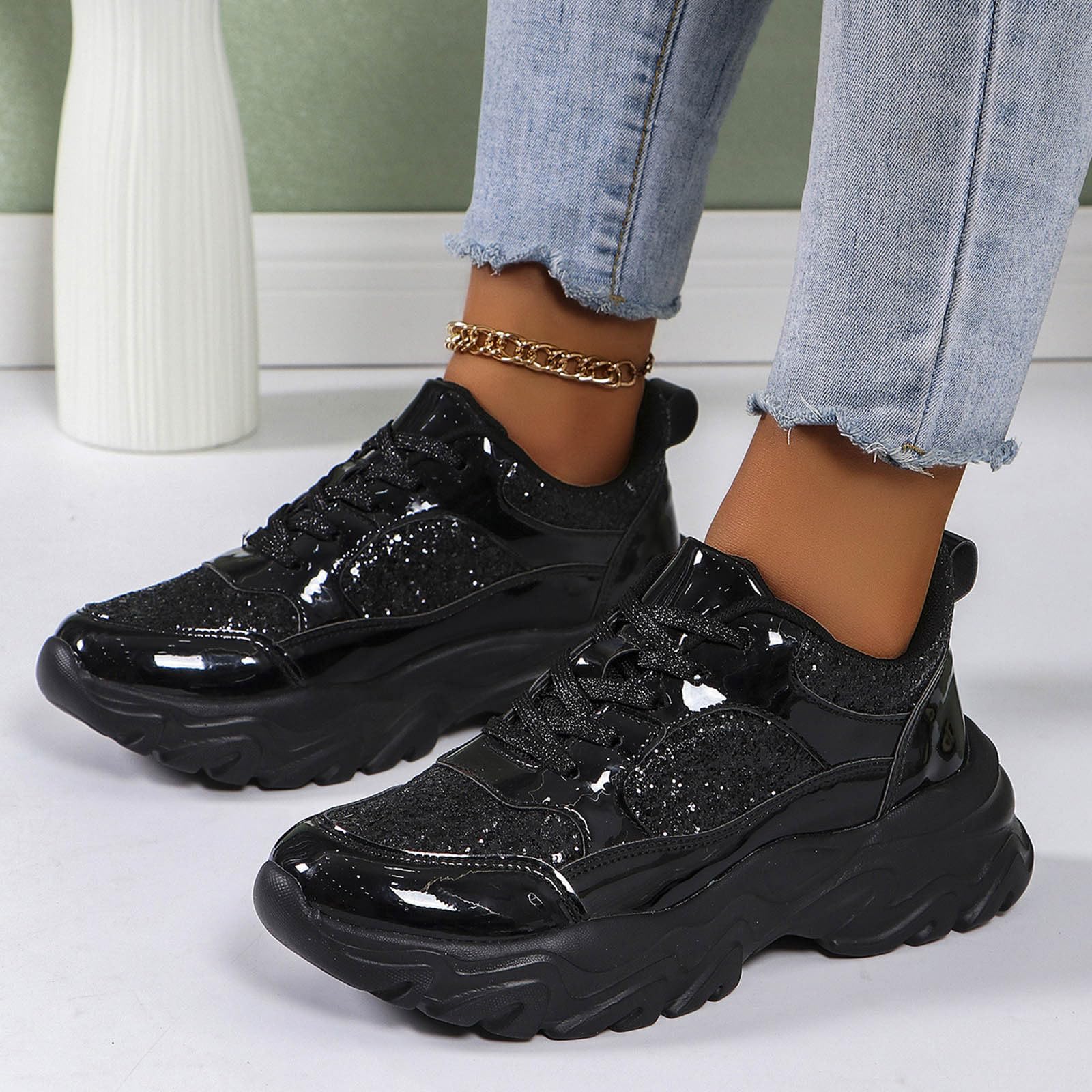 Pailletten Sneaker Damen Glitzer Knöchelhohe High Top Elegant Hochzeitsschuhe Turnschuhe Bequem Plateau Glitzerschuhe Damenschuhe Schuhe Party Karneval Festival