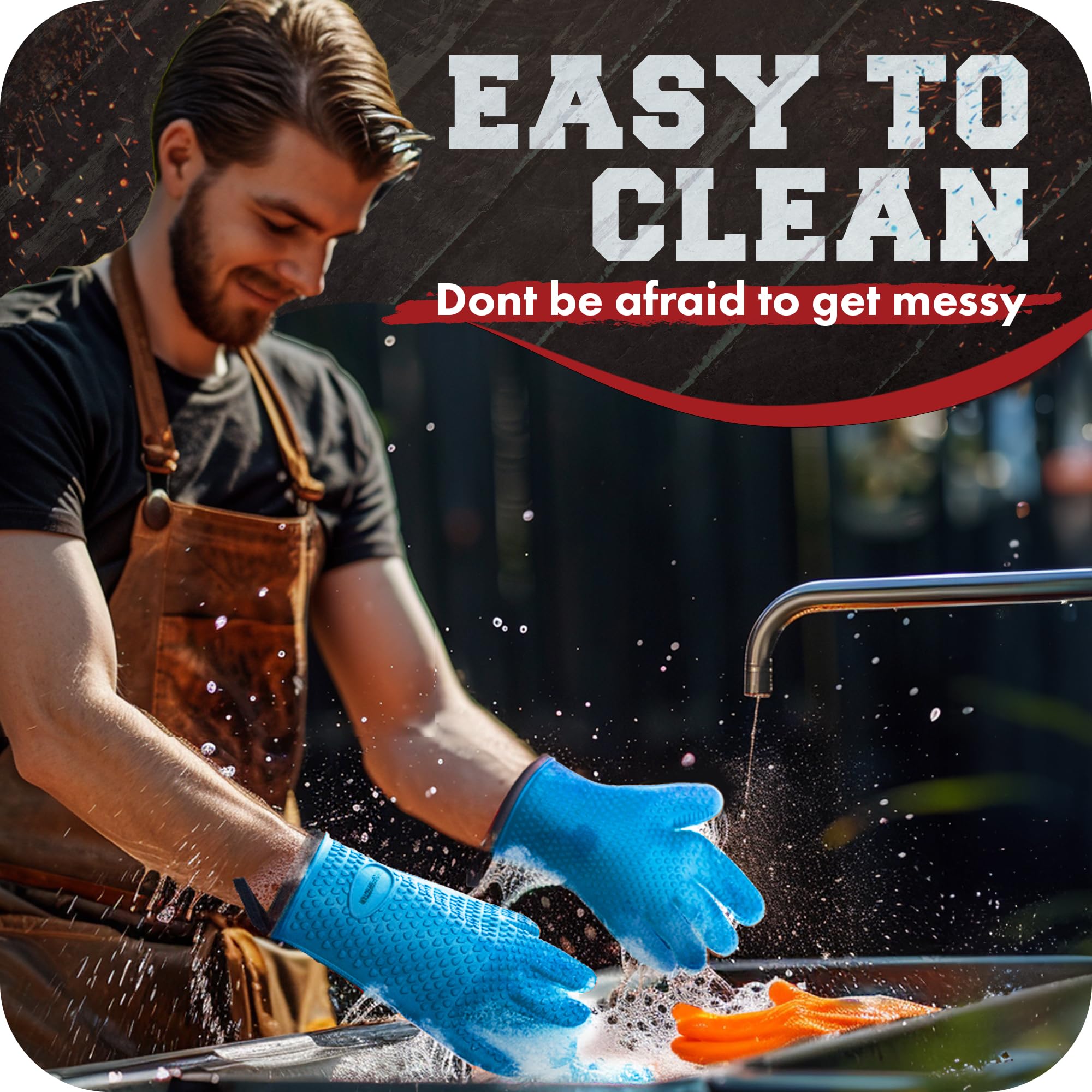 KITCHEN PERFECTION Guantes de silicona XL para horno y ahumador, guantes extremadamente resistentes al calor, maneja alimentos calientes directamente en tu parrilla, freidora y hoyo, guantes
