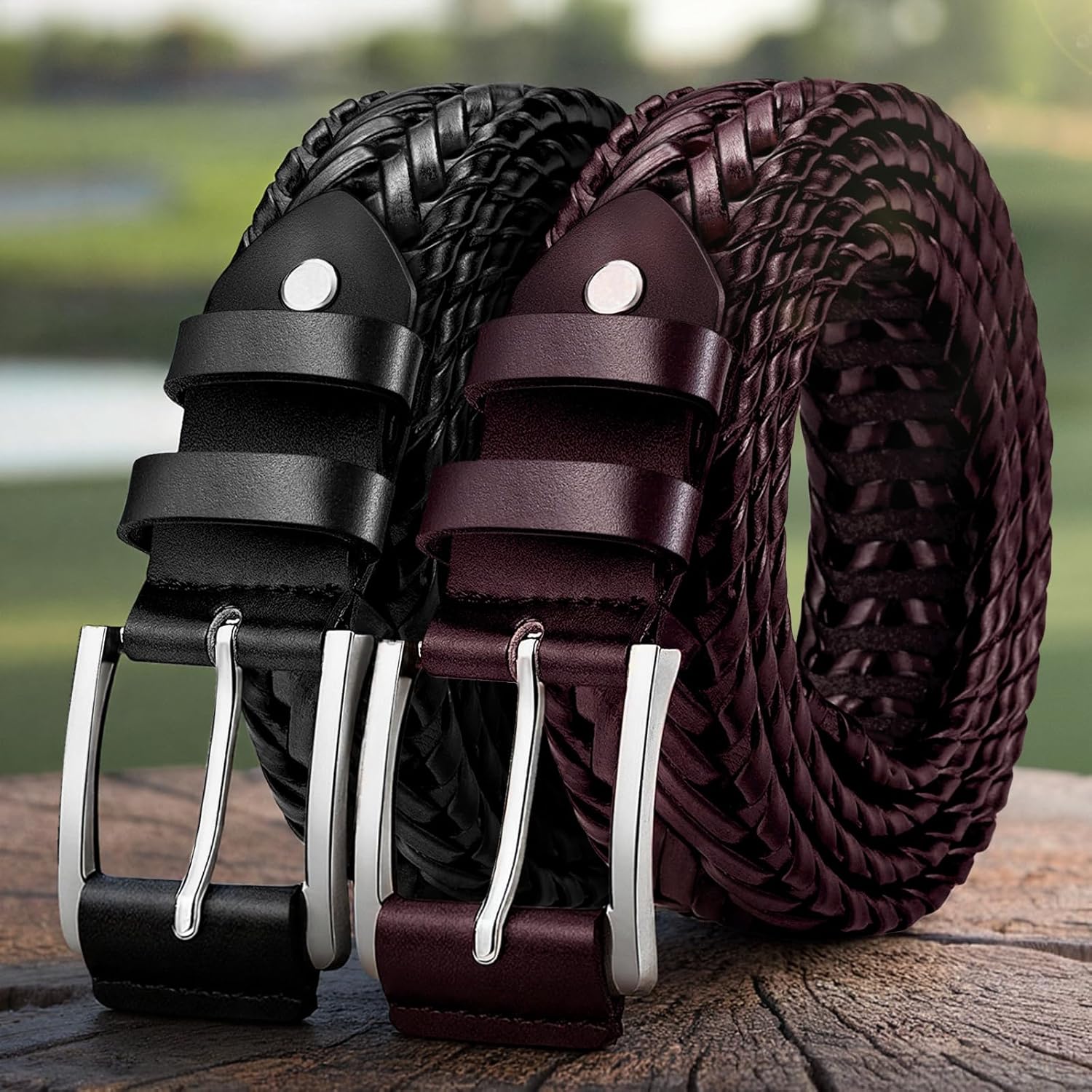 BULLIANT Men Belt, Braided Leather Belt Adjustable For Men Casual Jeans Golf 1 3/8" - Image 2