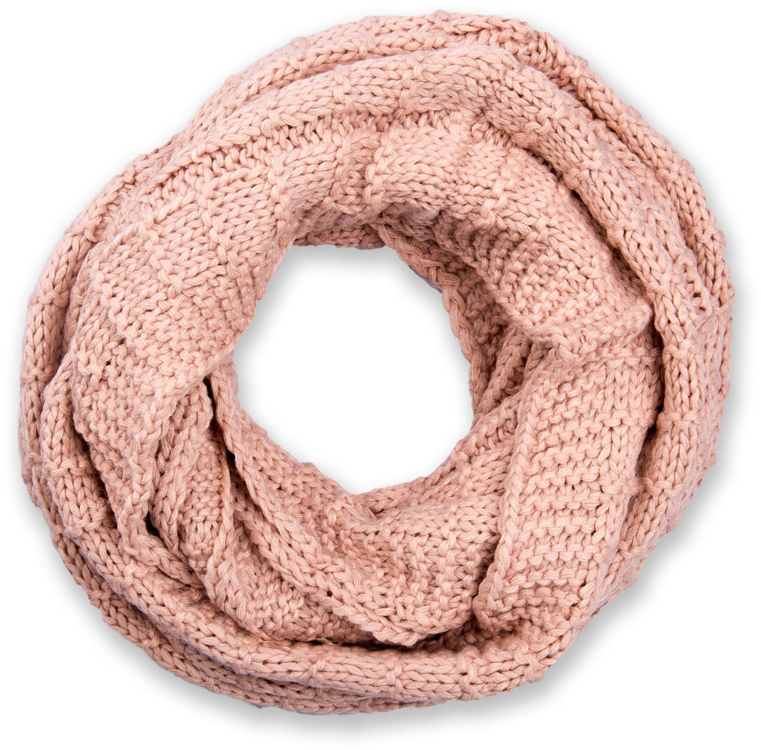 Stylebreaker Women's Old Rose Knitted Loop Scarf Checkered, Plain Fine-Knit Snood, Winter Knitted Scarf, Unisex 01018154, Colour: