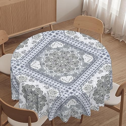 Mantel redondo con temática de patrón turco, 48 pulgadas, tela impermeable, duradero, reutilizable, lavable, a prueba de derrames, resistente a las