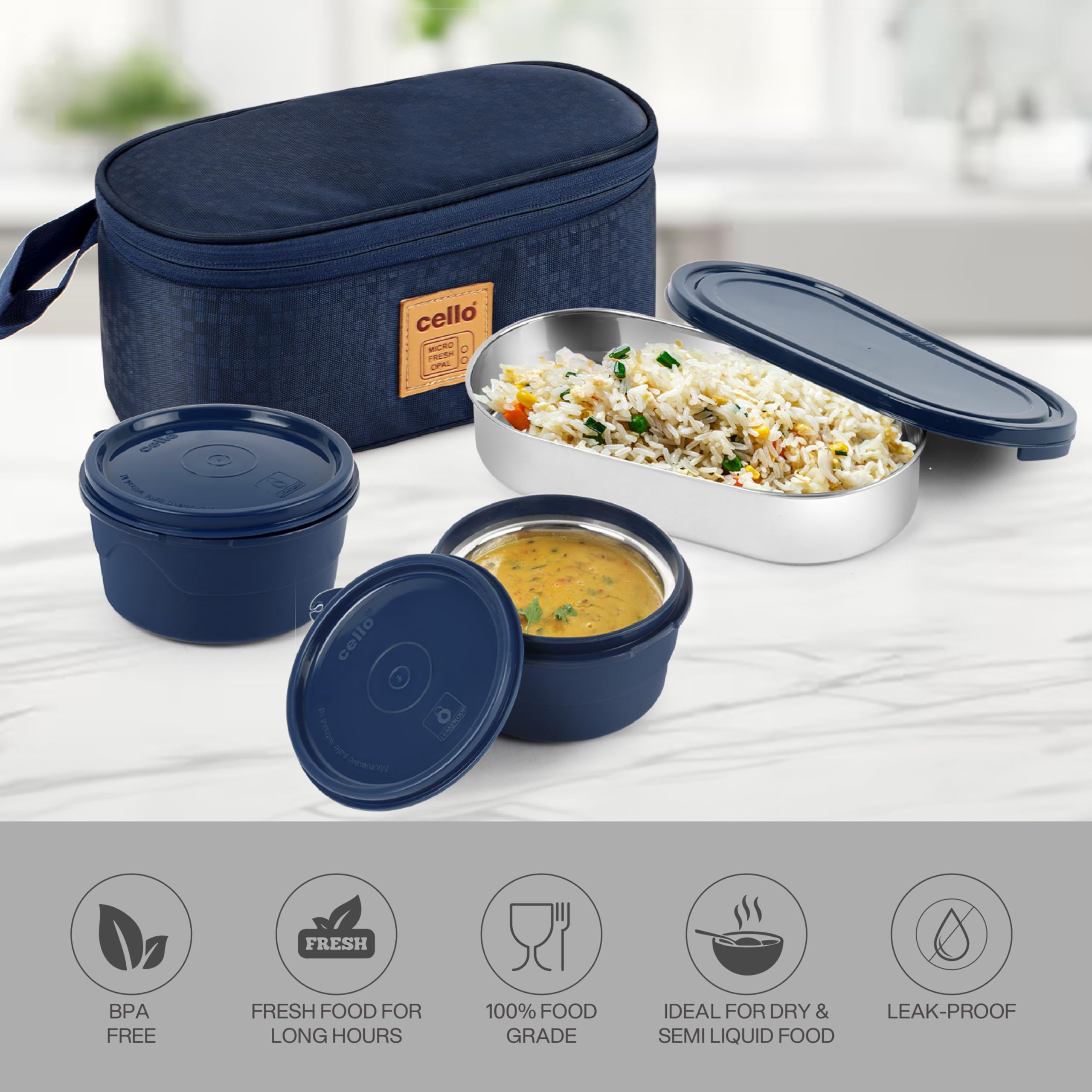 Buy CELLO MF Micro Deck Lunch Box Set with Carry Bag, Blue | Set