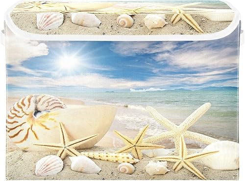 Miniatura 7 de DIGTIA Contenedores de almacenamiento de concha de mar con tapas grandes y plegables con asas, maravillosa caja de almacenamiento plegable de tela