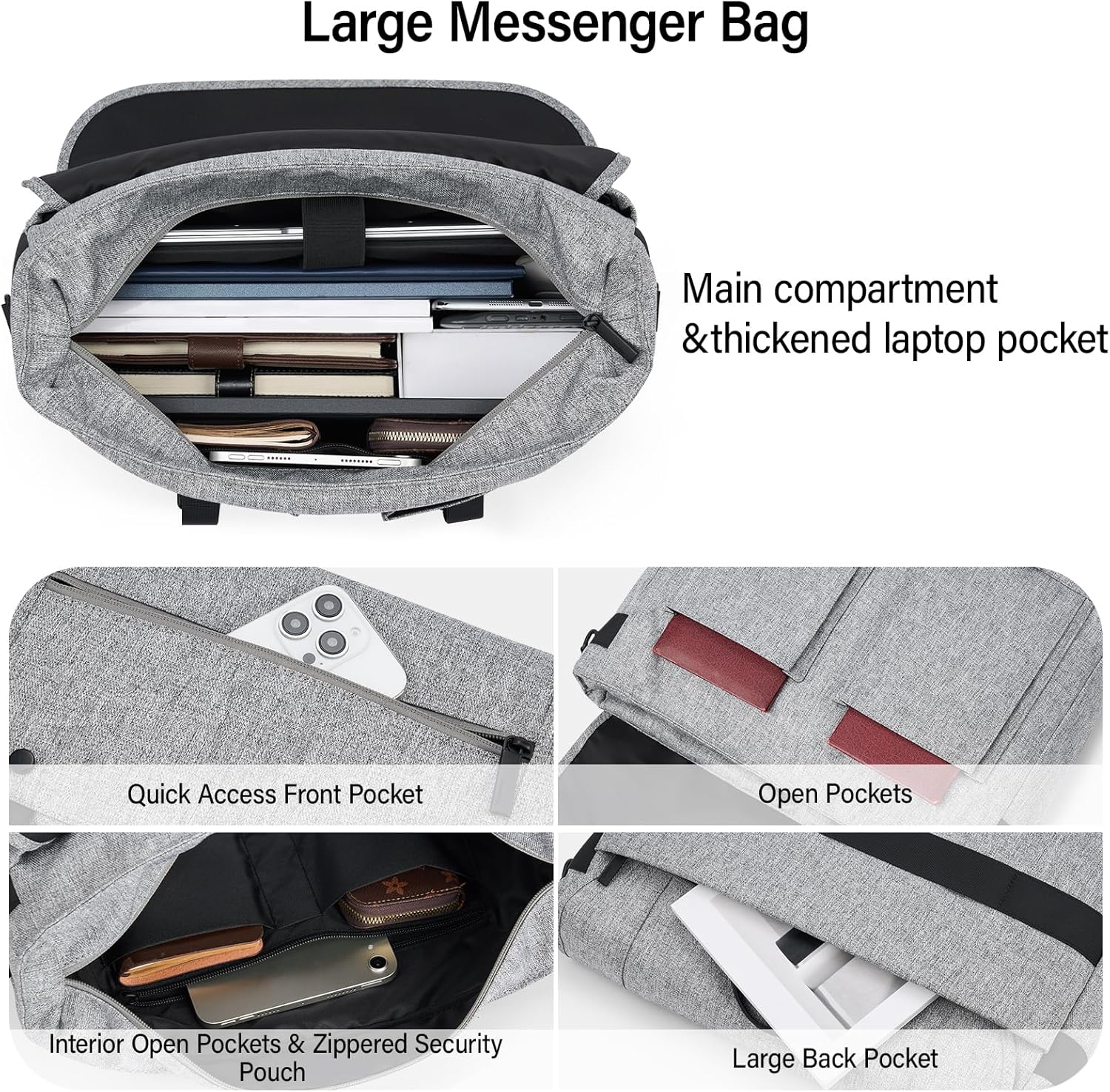 Hanke 15.6 Inch Laptop Messenger Bag for Men & Women, Large Crossbody Satchel Work Bag