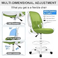 Vista 5 de Primy Drafting Chair Tall Office Chair with Flip-up Armrests Executive Ergonomic Computer Standing Desk Chair with Lumbar Support and Adjustable