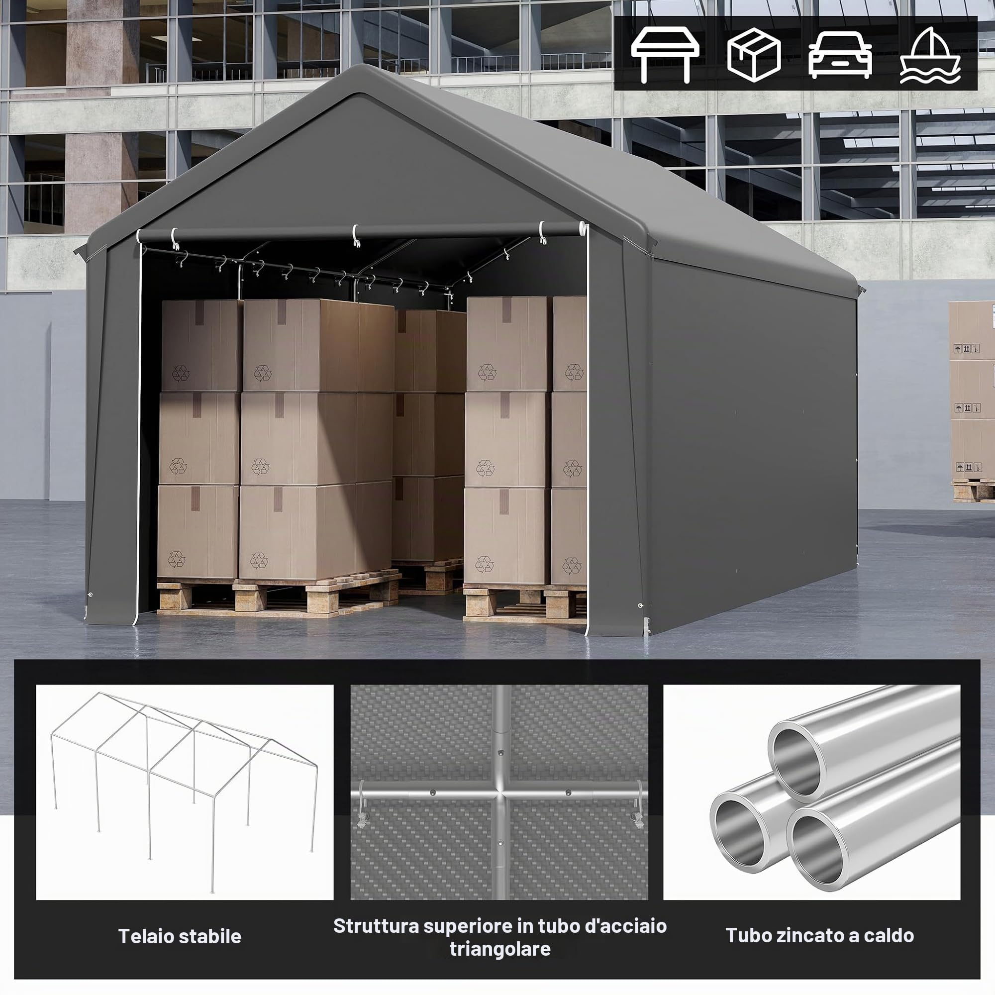SUBTLETY Tenda da garage, 3 x 6 m, resistente all'inverno, con telo in PE, impermeabile, impermeabile, con grandine e polvere, per auto, SUV, barca (grigio)