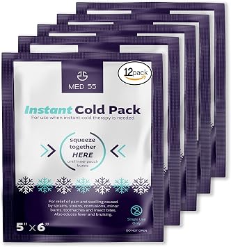 Instant Cold Packs - 5" x 6" Disposable Cold Compress Therapy Instant Ice Pack for Injuries, First Aid, Pain Relief for Tooth Aches, Swelling, Sprains, Bruises, Insect Bites 12