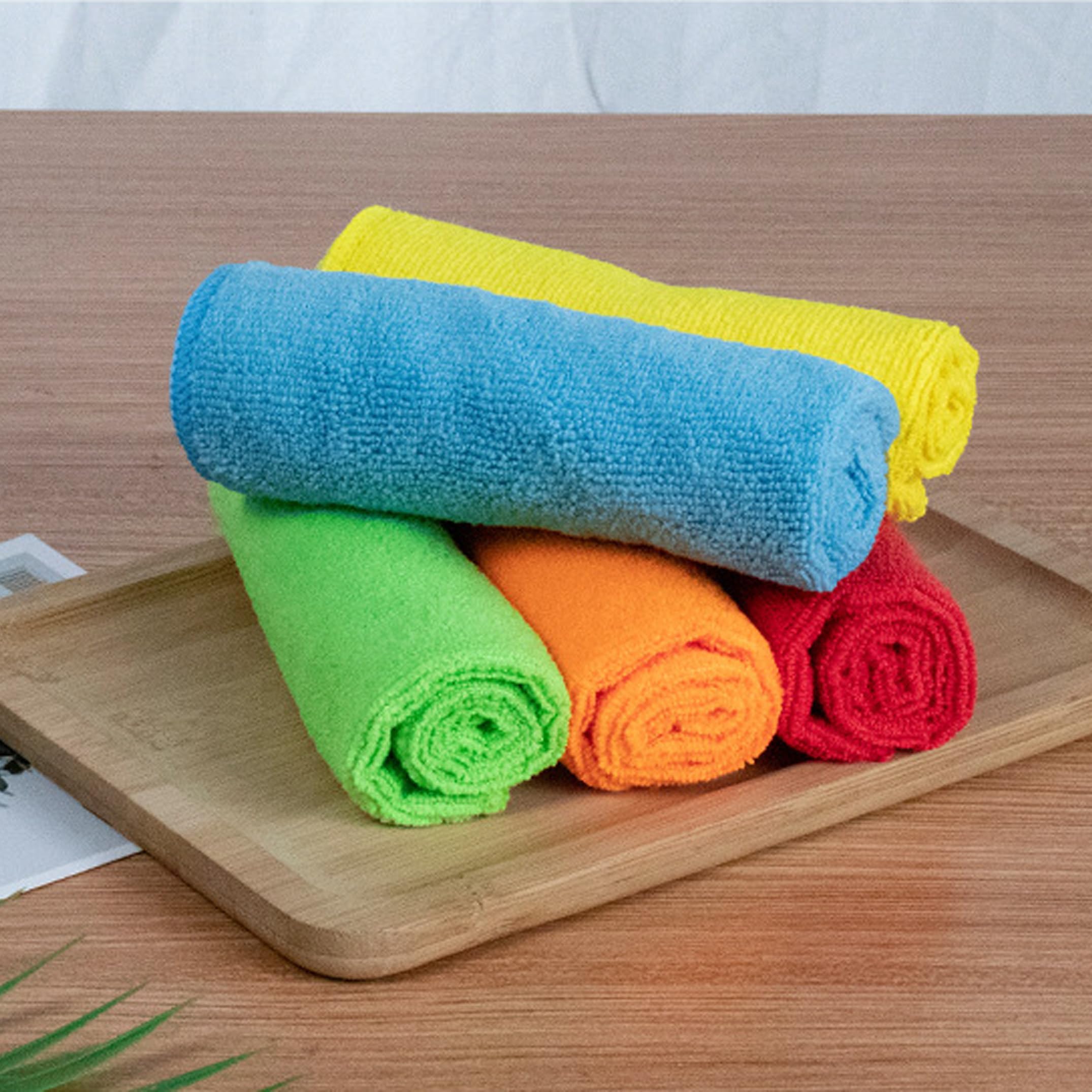 5 pcs Microfiber Cleaning Cloth, All Purpose Microfiber Towels, Absorbent Cleaning Rags Kitchen Towels,Microfib-er Towel for Cars, Soft & Absorbent Clean-ing Rags,for House, Kitchen,car