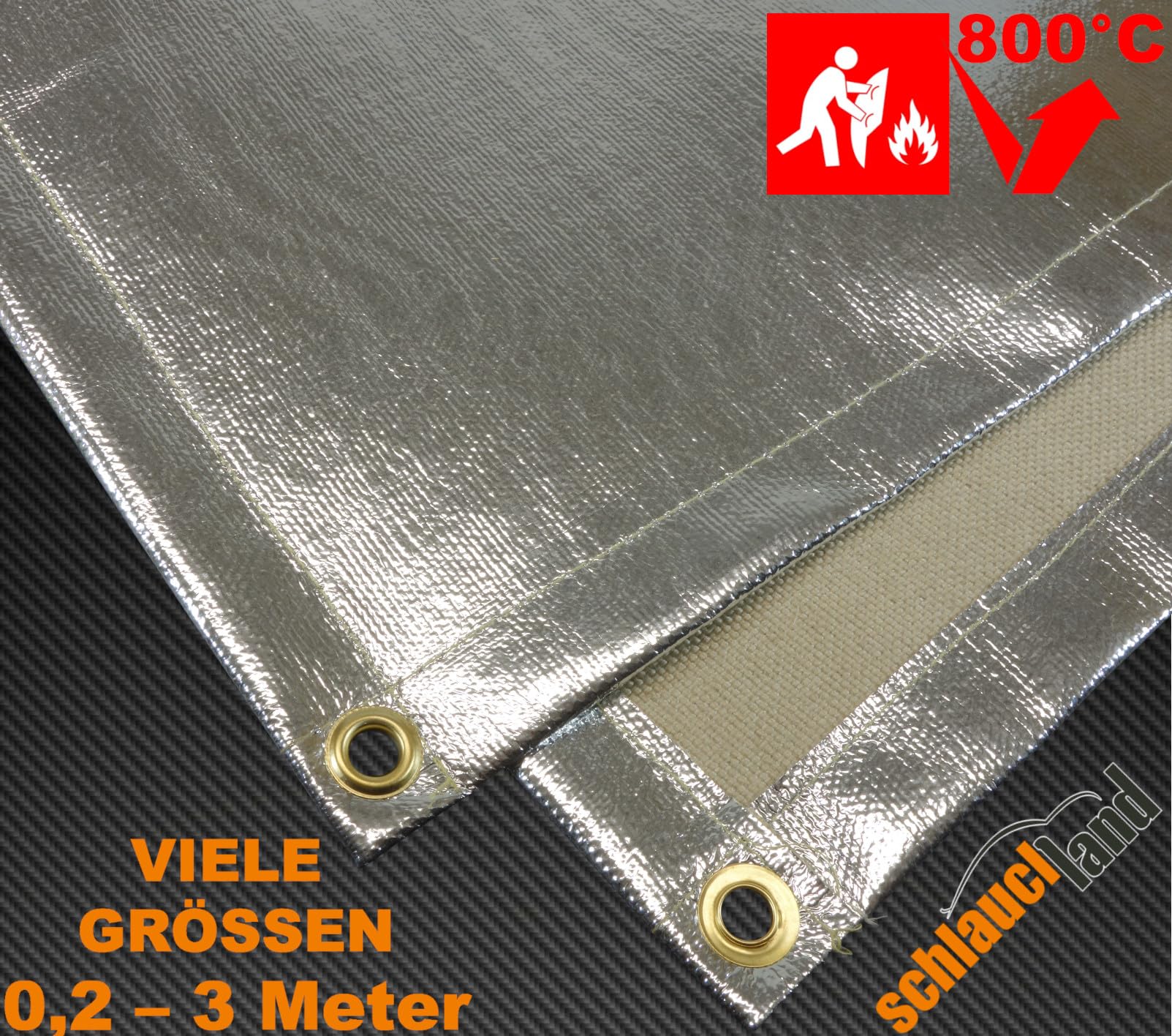 Schlauchland 100x50cm Hitzeschutzdecke mit Ösen Alu-Fiberglas *** VIELE GRÖSSEN *** Schweissdecke Hitzeschutzmatte Feuerlöschdecke