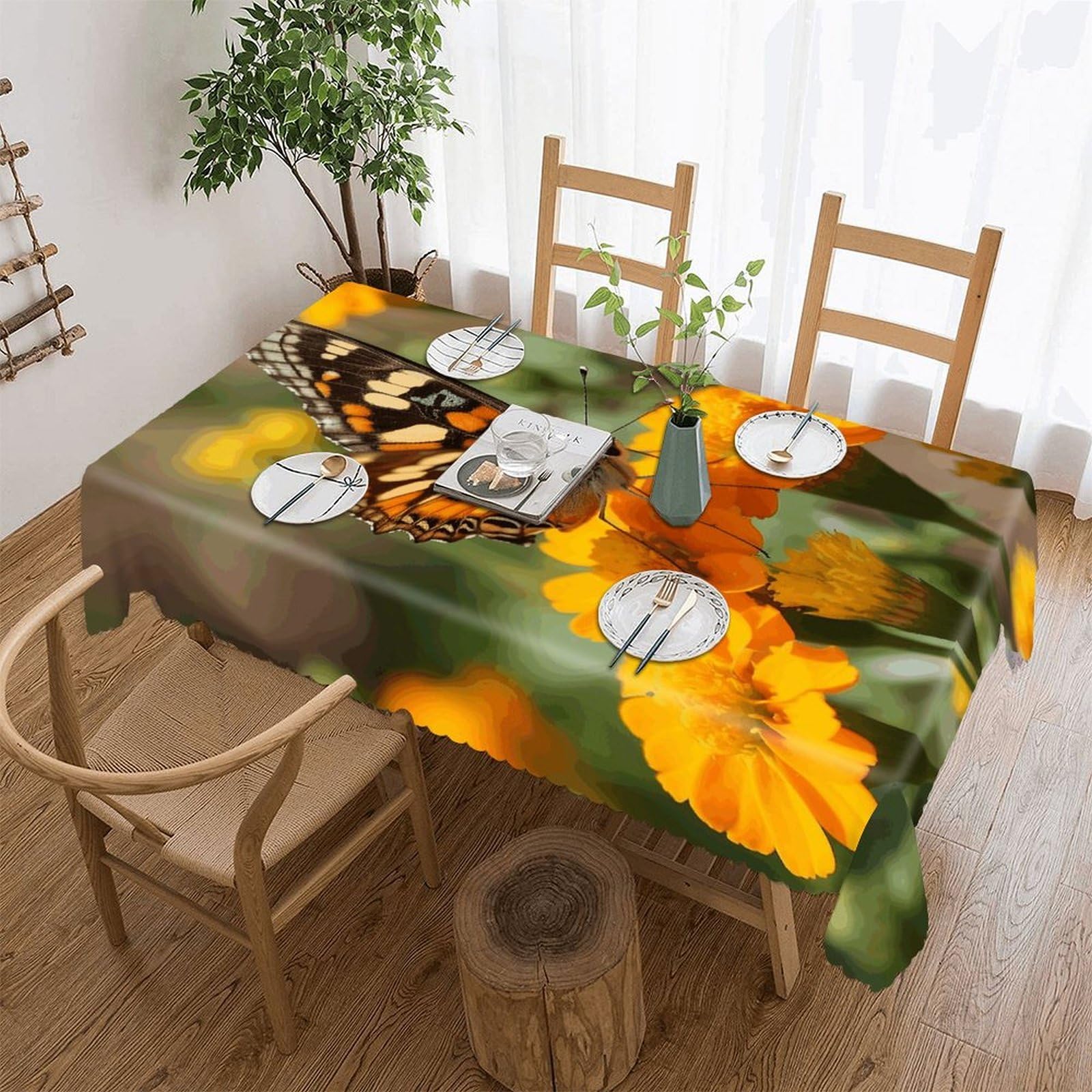FekiLoot Wildflower Butterfly Tablecloths for Rectangle Tables Wipeable Spillproof Polyester Table Cloth Wrinkle Free Farmhouse Dining Tables Cover Elegant Vintage Decor Tablecover