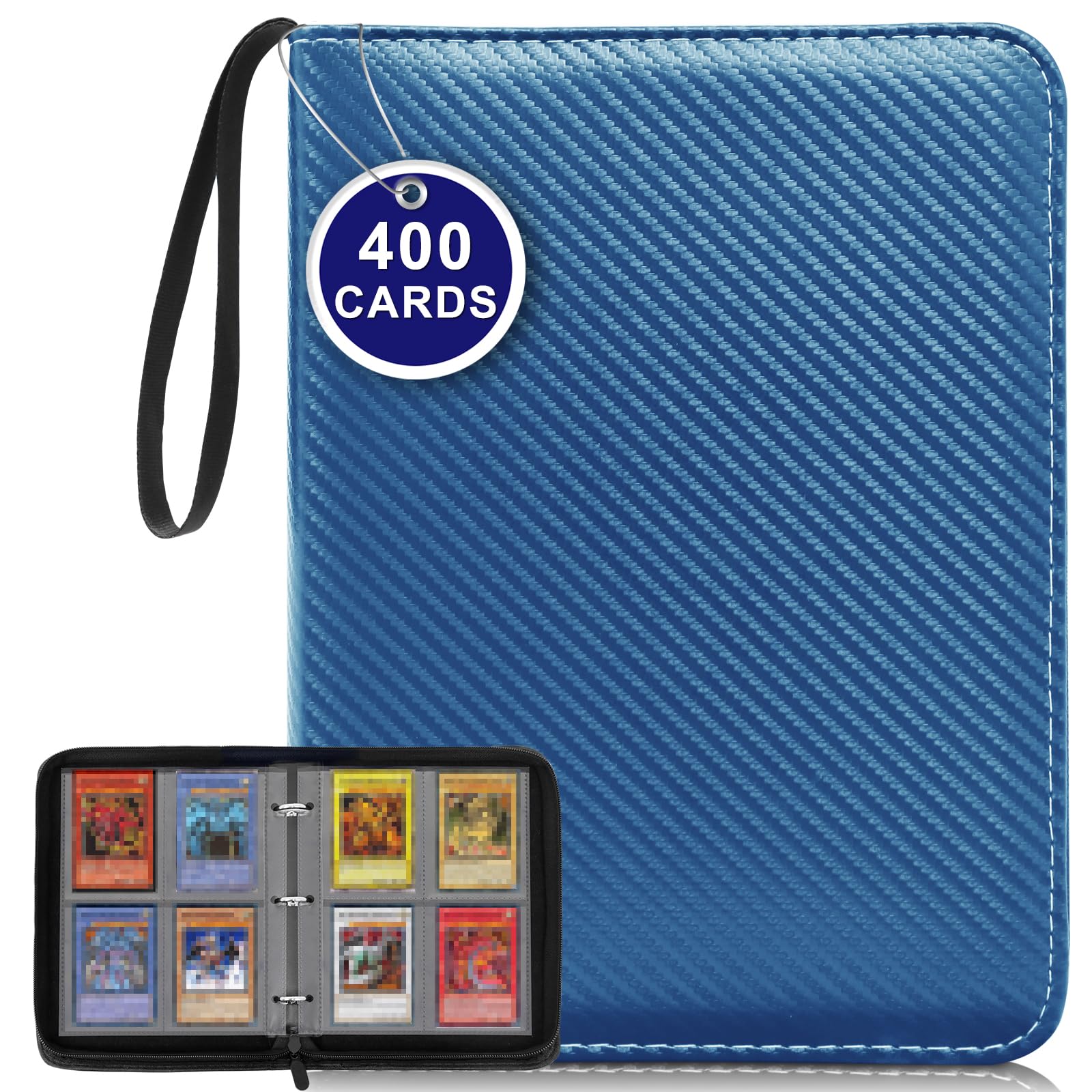 400 Pockets Card Binder, 4 Pocket Trading Card Binder, Double-Sided Trading Card Album, Waterproof PU Leather Collectors Card Album, Card Collection Folder for Basketball Cards, Game Cards, Light Blue