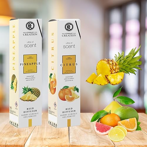 Miniatura 5 de Set de ambientador de ambientador Paquete de 2 aroma de piña y cítricos, 3.9 fl oz Difusor de varillas de aceite de aromaterapia de larga