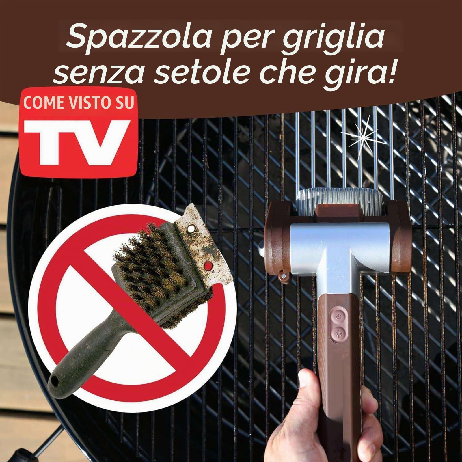 Spazzola Elettrica Senza Fili per Griglia, Spazzola Rotante in Acciaio Inossidabile con Luci LED Integrate, Spazzola Ricaricabile per Barbecue All'aperto, Bagno E Cucina