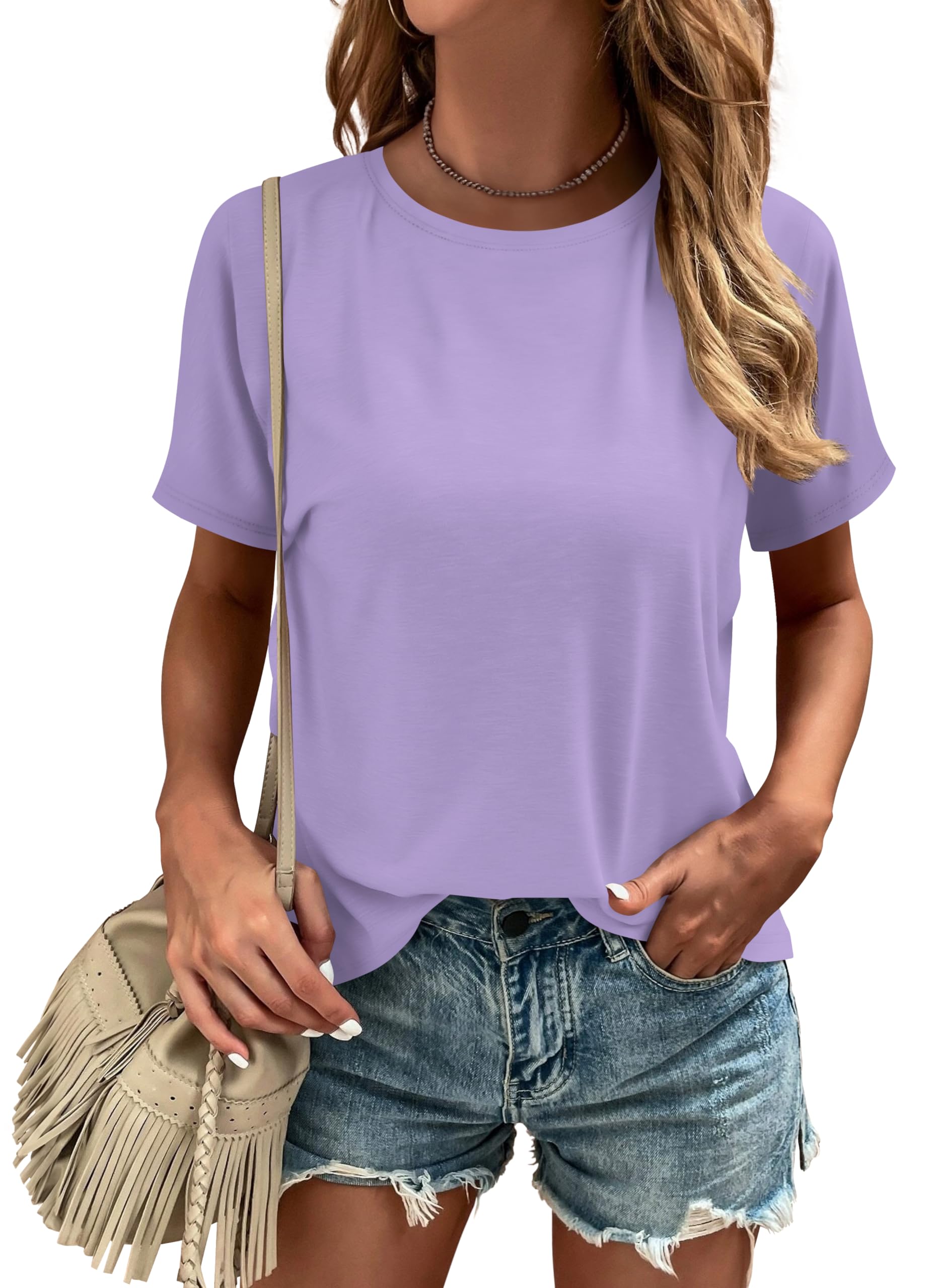 Nova In SkyWomen's T Shirts 2024 Short Sleeve Round Neck Summer Casual Tops Soft Solid Basic Tee