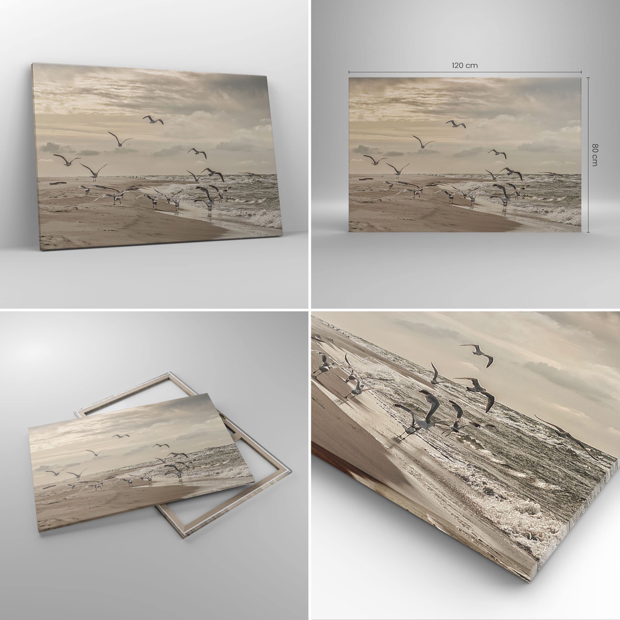 ARTTOR Wandbilder Dekoration Wohnzimmer Möwen Küste Boho Bilder auf Leinwand 120x80cm Leinwandbild Schlafzimmer Küche Deko Wand Kunstdruck Art Groß XXL Wanddeko Bild Wall Decor Canvas AA120x80-4723