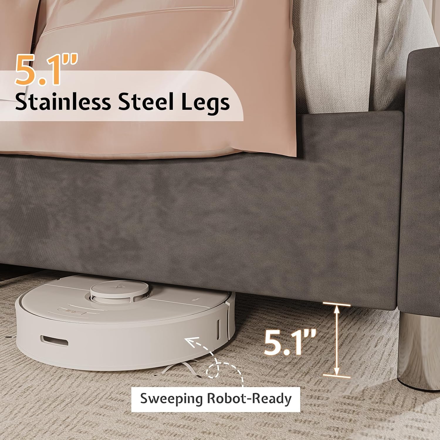 Image showing the 5.1 inch stainless steel legs and space for a sweeping robot.