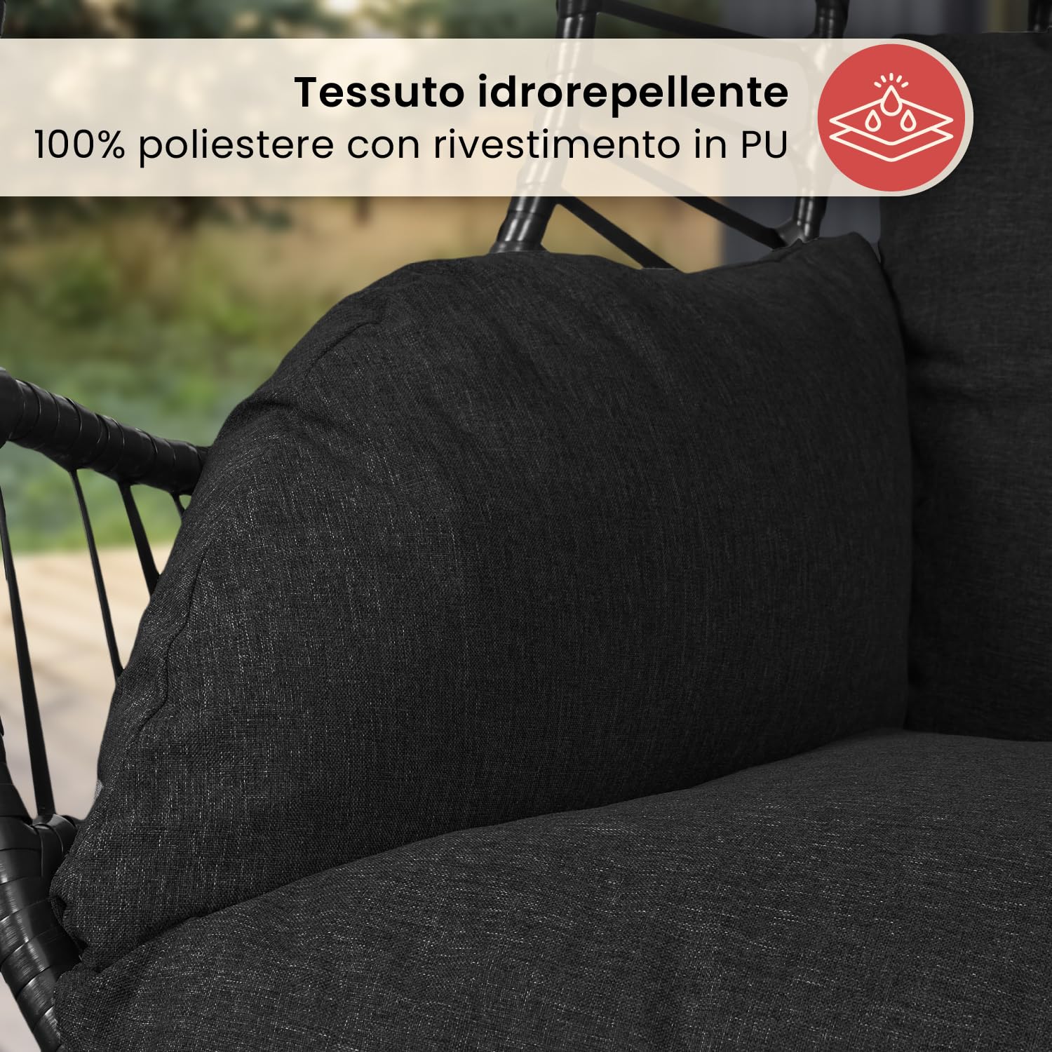 Swoods XXL poltrona sospesa - poltrona sospesa da giardino - Per uso interno ed esterno - con cuscino - resistente alle intemperie - portata fino a 150 kg (Nero)