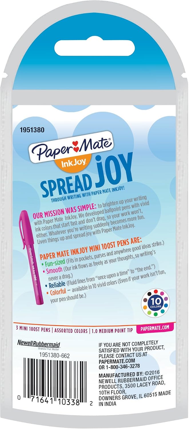 Paper Mate InkJoy Mini Ballpoint Pens, Medium Point, Assorted, 3 Pack (1951380)
