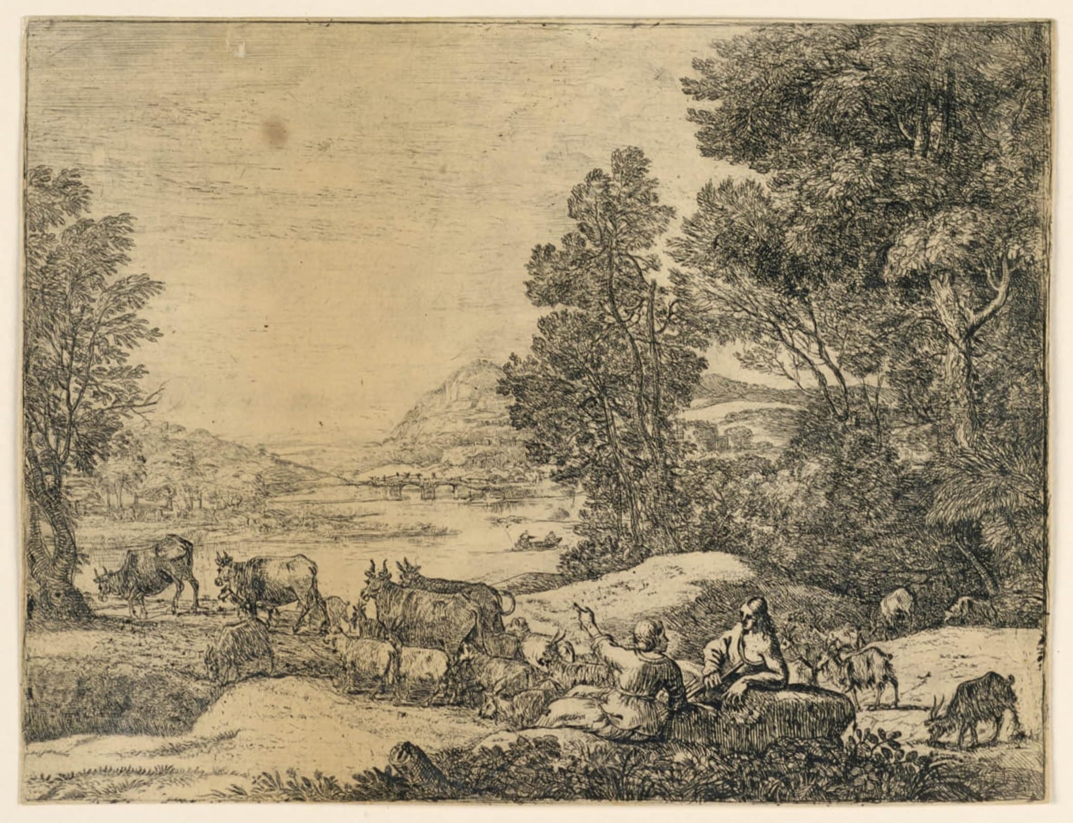 ARTXLXXBN Famous Painting Art Wall Decor Abstract Art Picture Shepherd and Shepherdess Conversing in a Landscape by Claude Lorrain Animal Pictures for Home Decor 60x90cm