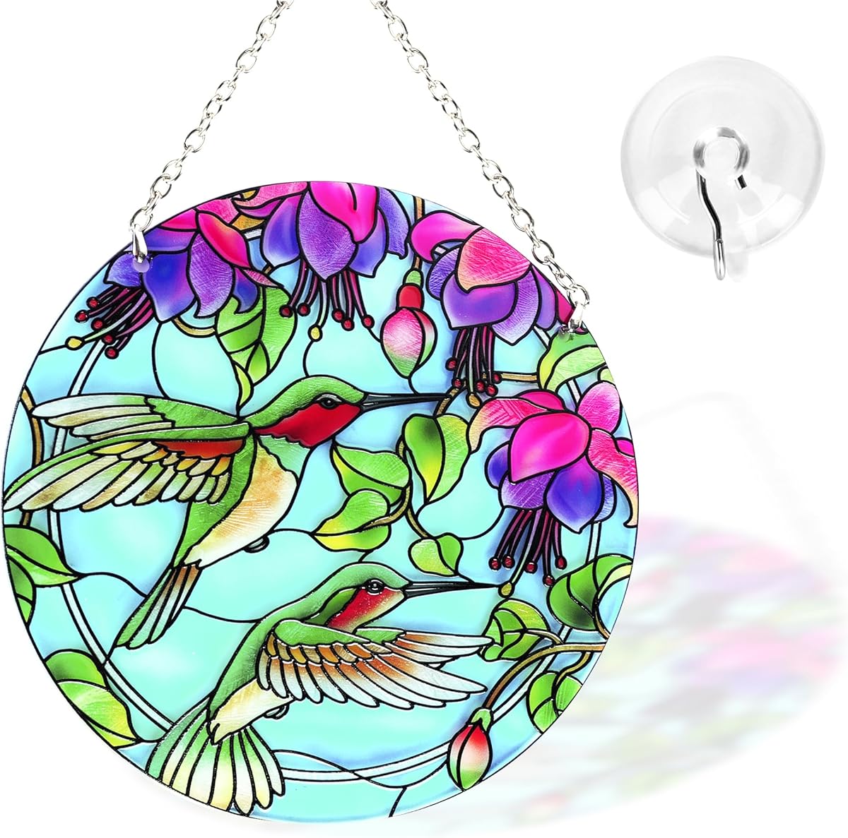 Hummingbird Window Hanging Suncatcher, 6 Inches, Multicolored, Stained Glass Bird Decor for Windows, Bird Lovers, Hanging Ornament for Home Decor, Gift Idea