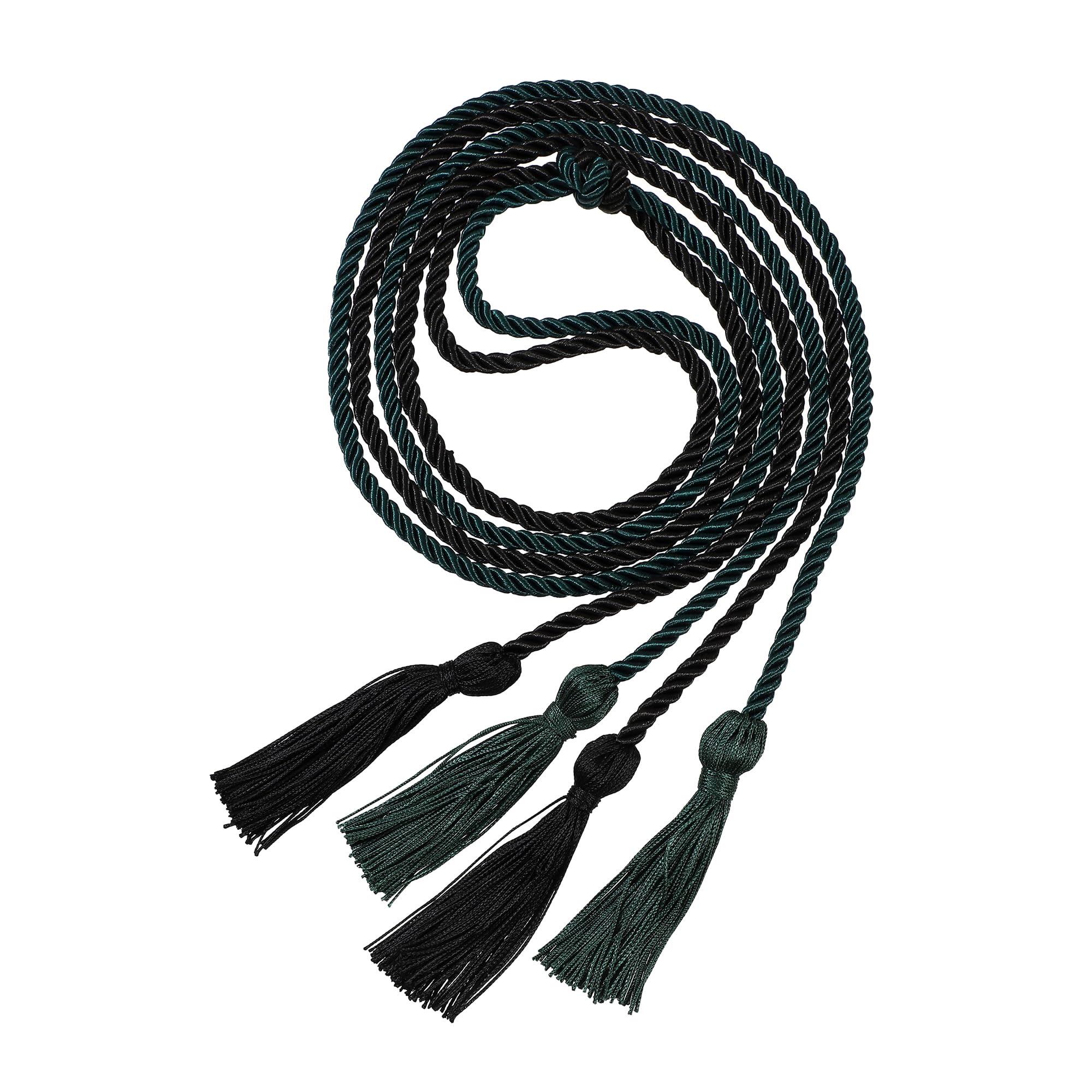 Graduation Double Honor Cords with Tassel, 68" (Black+Forest Green)