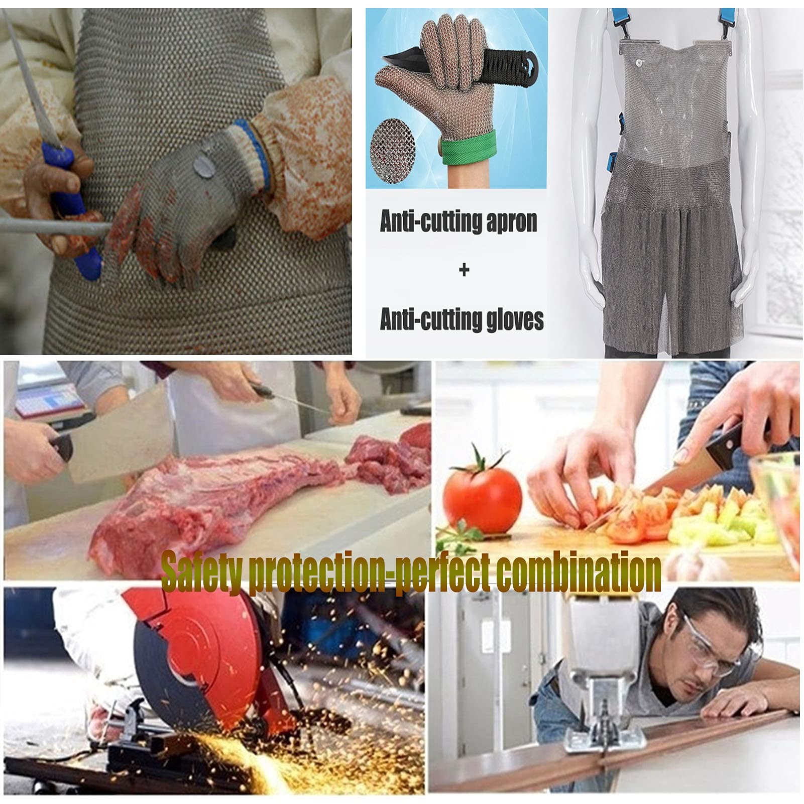 Conjunto Guantes De Metal Resistente A Los Recortes, Carpintero Carnicero Portero De Seguridad Ropa De Vestimenta De Ropa De Vestir Guantes De Armadura, Fácil De Limpiar