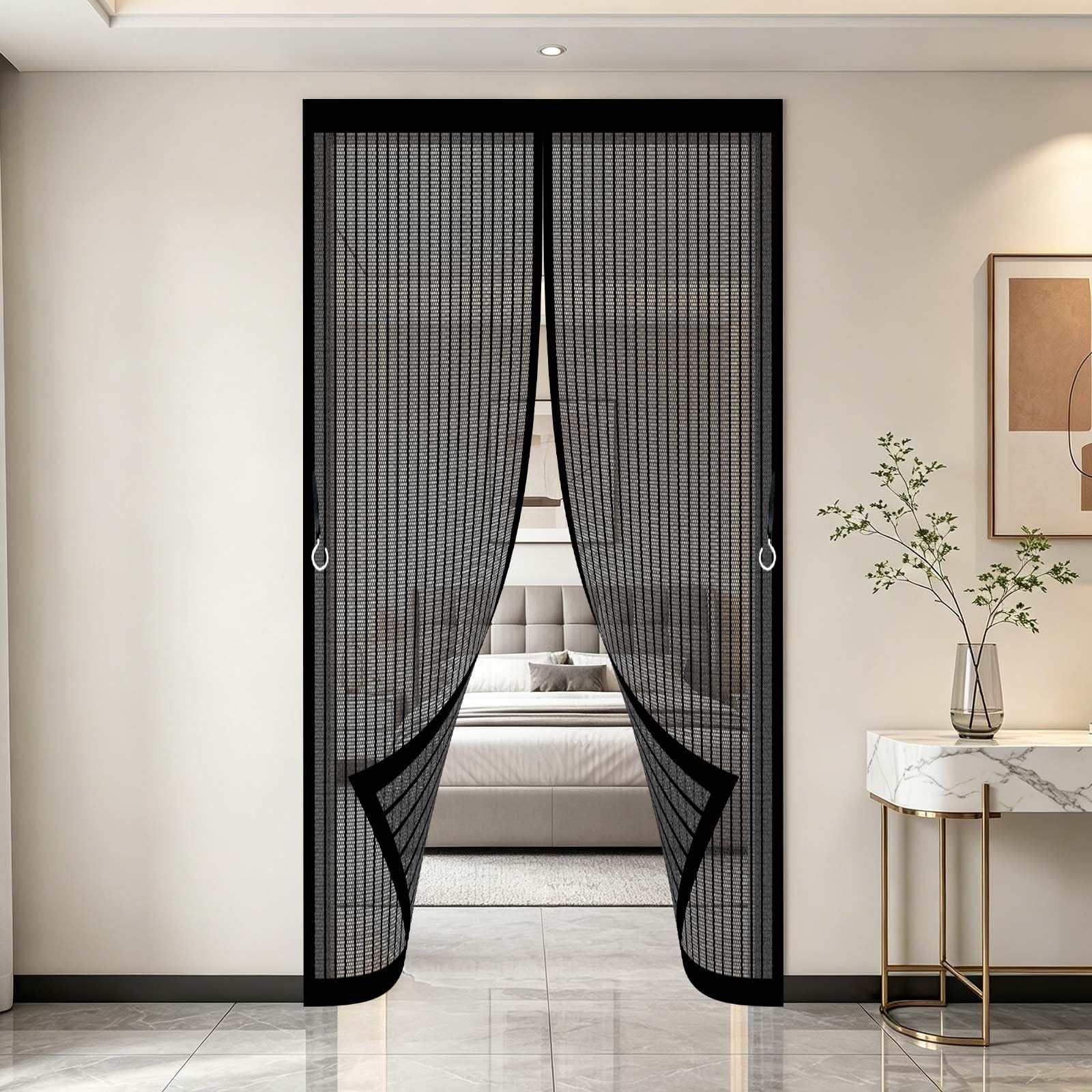 Fly Screens for Doors 190 x 204 cm with Powerful Magnets, Lets Fresh Air in, with Stay Open Buckles Mosquito Door Screen Magnetic Fly Curtain for Patio Balcony, Black