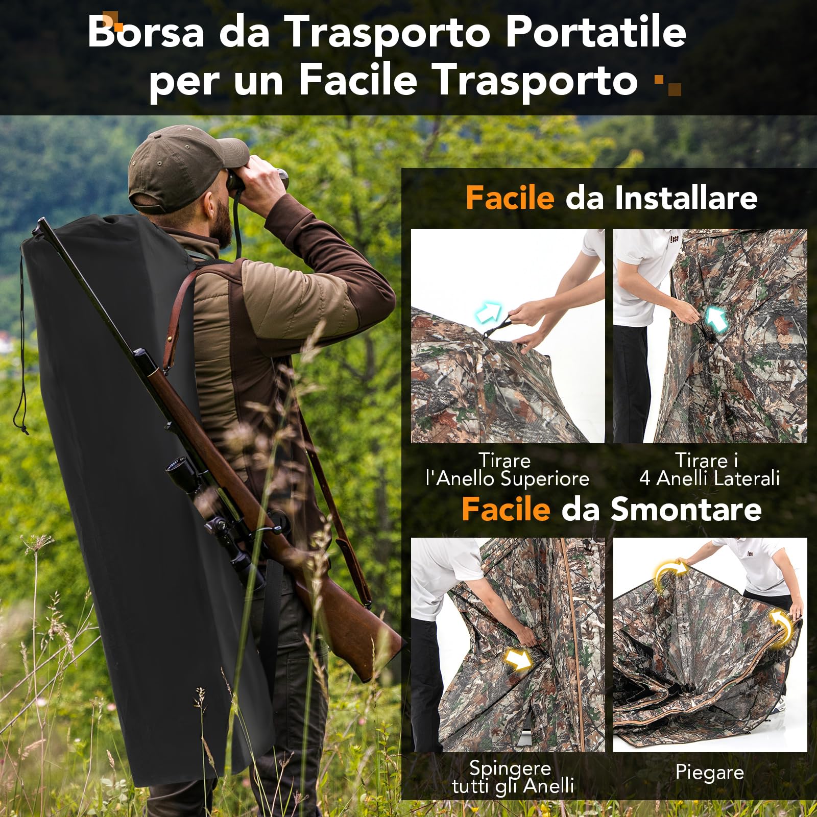 COSTWAY Tenda da Caccia 5 in 1 per 2-3 Persone, Tenda Mimetica a Visione a 360° per Caccia, Tenda Pop-Up Camouflage con Borsa da Trasporto, Attrezzatura Caccia Funzione da Recinto, 148 x 148 x 164 cm