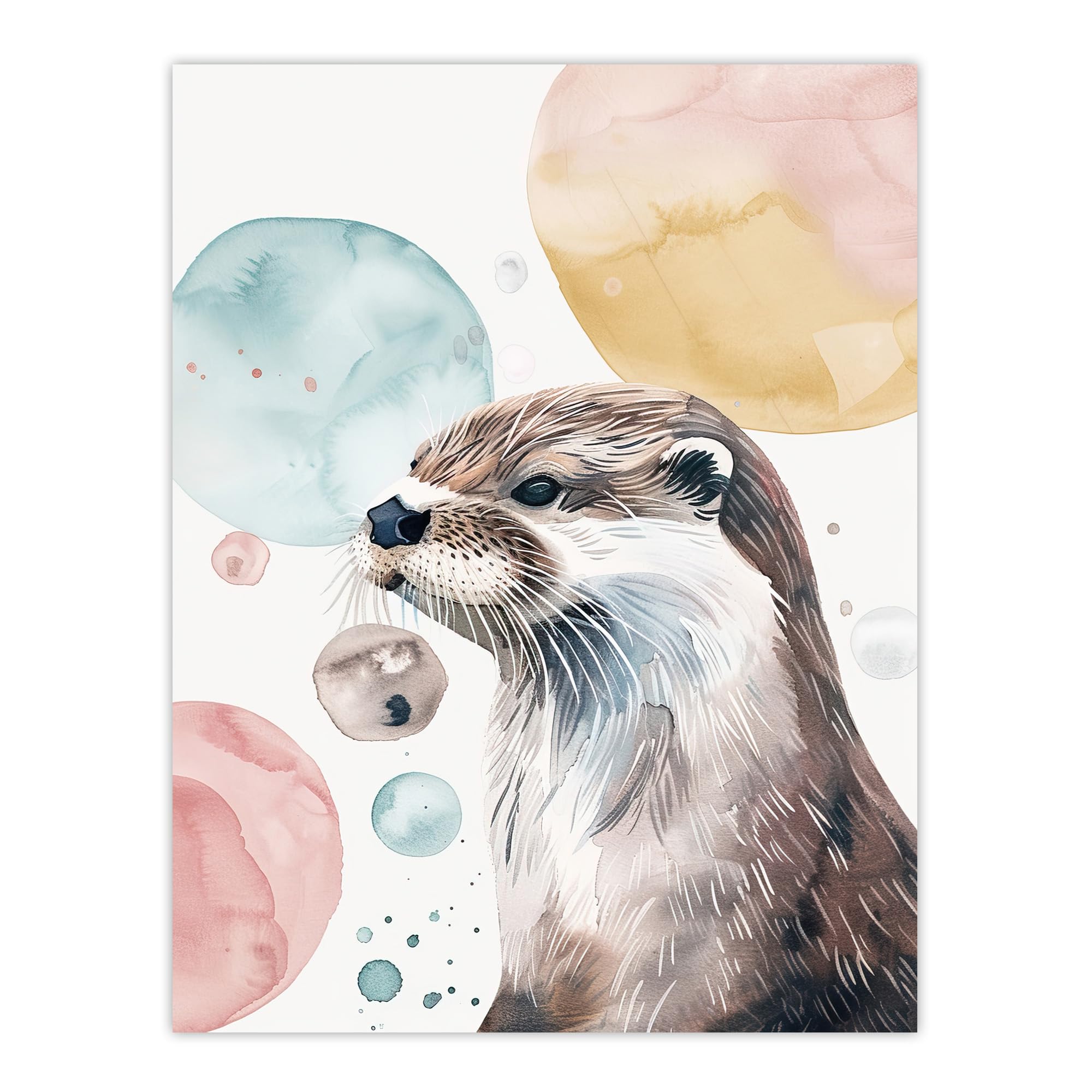Artery8 - Otter Portrait Wall Art Print - Watercolour Bubbles - W18" x H24"
