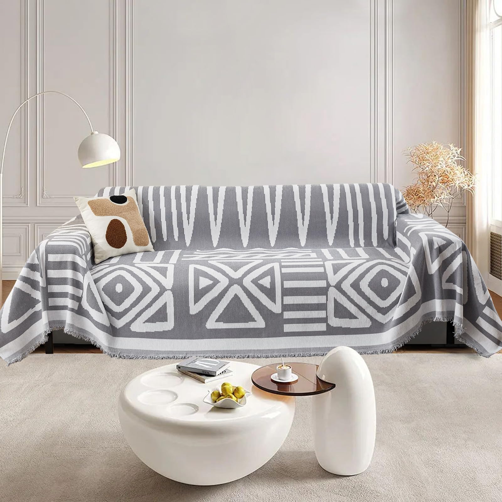 SHANNA Sofa Überwurfdecke 1/2/3/4 Sitzer, Chenille AB Seiten Ganzjährig Nutzbar Sofabezug L Form U Ecksofa Große Sofa Überzug, Vielseitige Sofaüberwurf Couch Überzug Sofa Cover Futonbezug mit Quaste