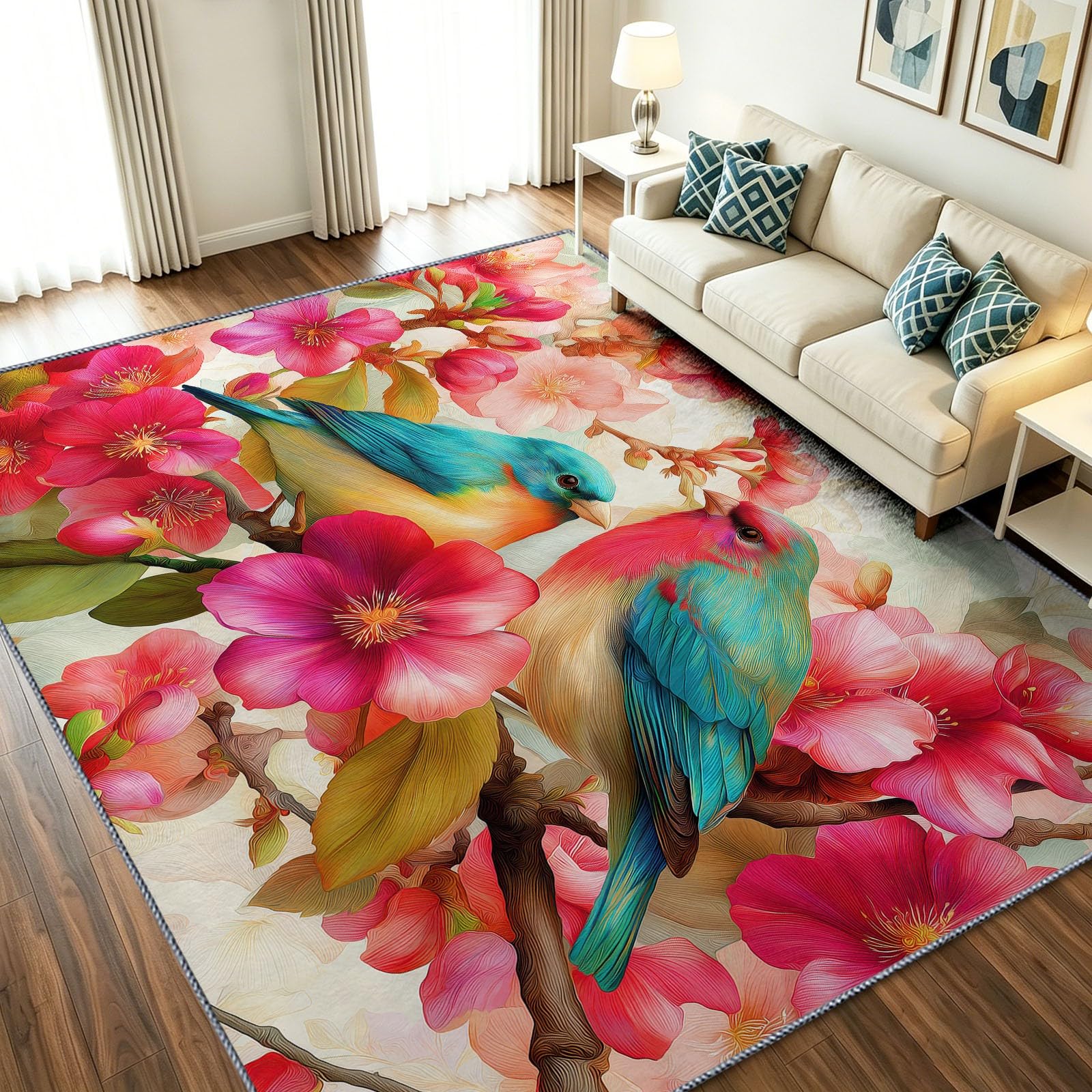 Alfombra de baño lavable para suelos fríos con diseño de pájaros