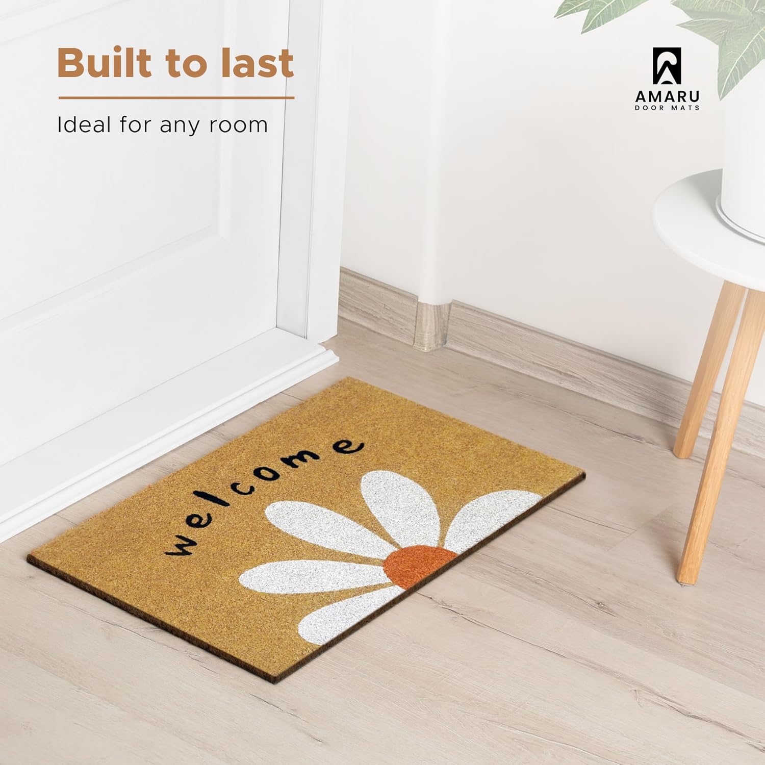 Coir Welcome Mat, Non-Slip, Welcome Daisy, 17 x 29 in