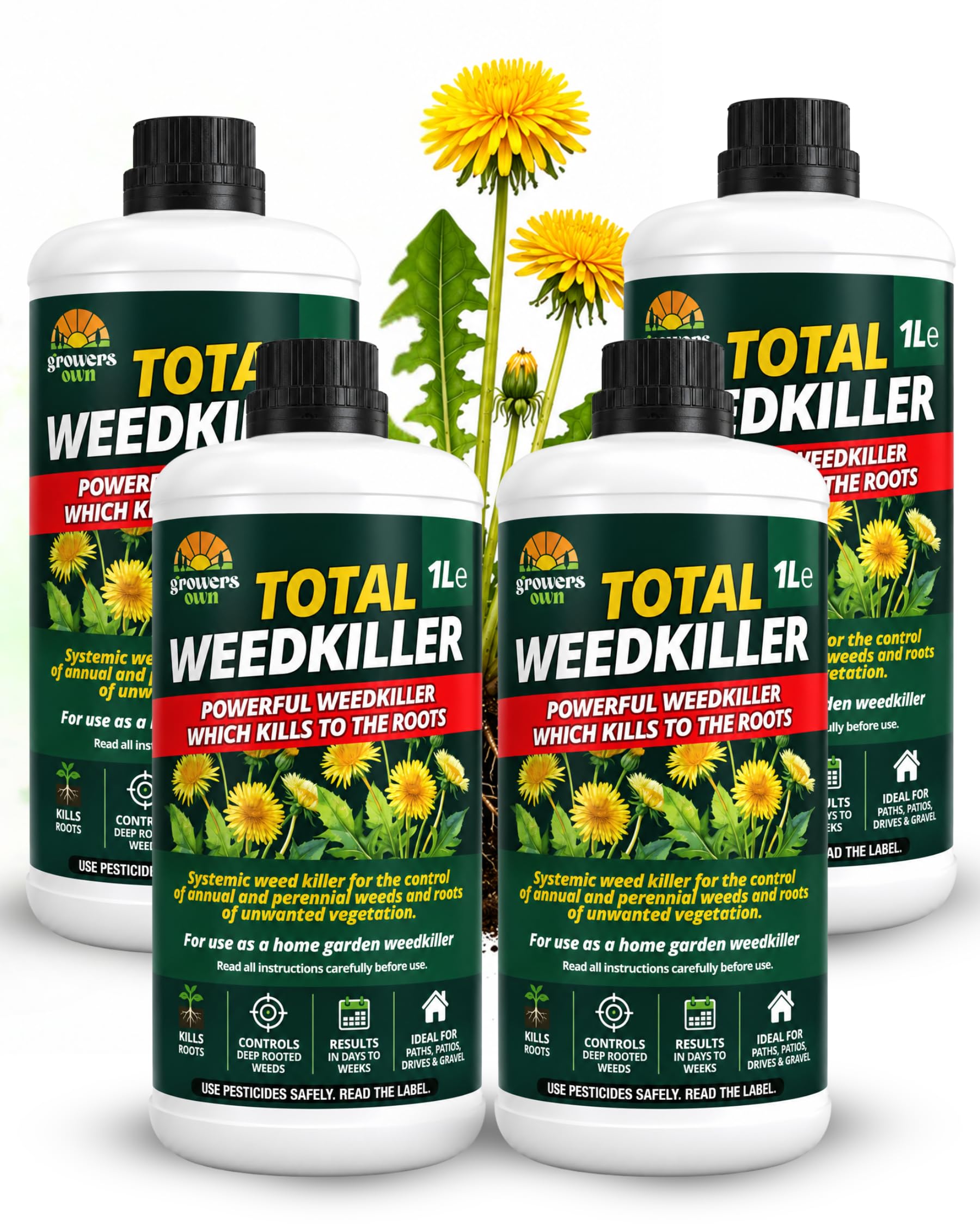 Growers Own Total Weed Killer Extra Strong 4L Concentrate – Glyphosate Weedkiller for Unwanted Vegetation & Annual, Perennial & Deep-Rooted Weeds. Ideal for Driveways, Patios, Paths & Outdoor Areas
